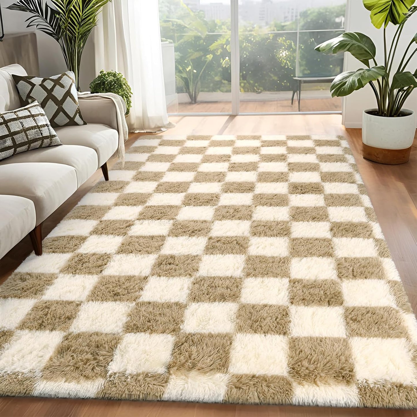 Soft and Comfy Checkered Area Rug for Living Room and Bedroom