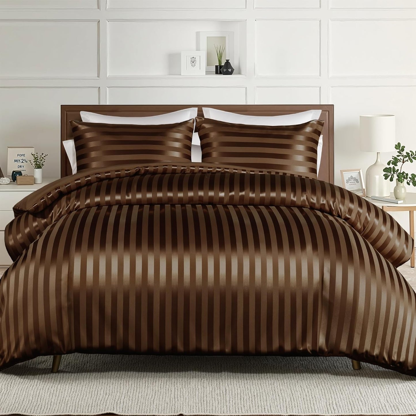 Luxury Stripe Satin King Size Comforter Set for All Seasons