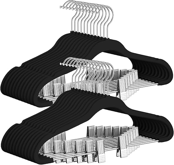 TIMMY 30-Pack Velvet Pants Hangers with Adjustable Clips for Trousers