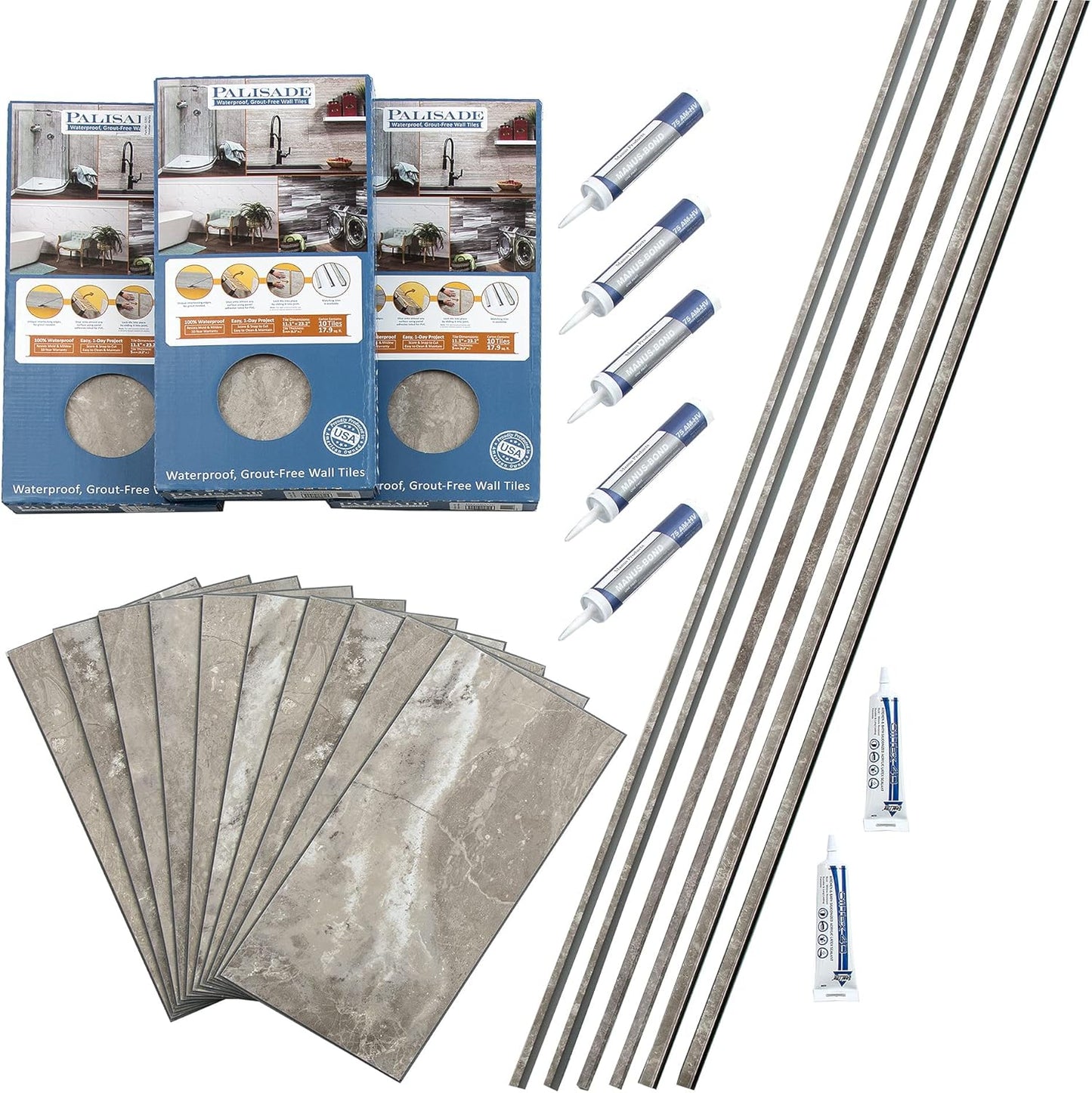Palisade Interlocking Vinyl Tile Shower Kit in Venetian Marble