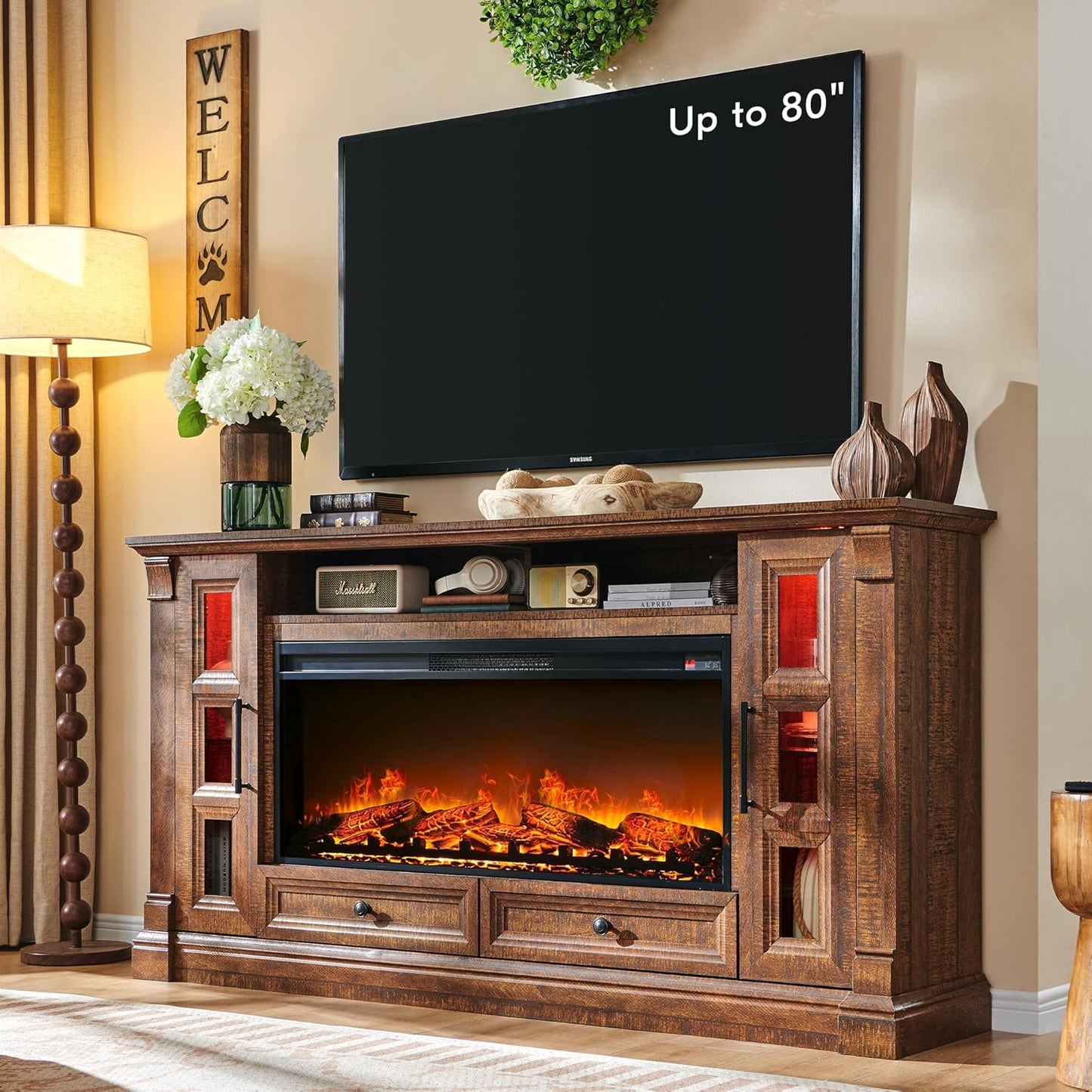 Farmhouse Electric Fireplace Media Console