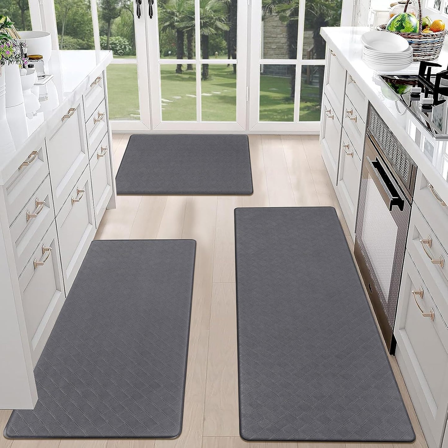 HEBE Anti Fatigue Kitchen Mats Set of 3 Cushioned Non Slip Rugs
