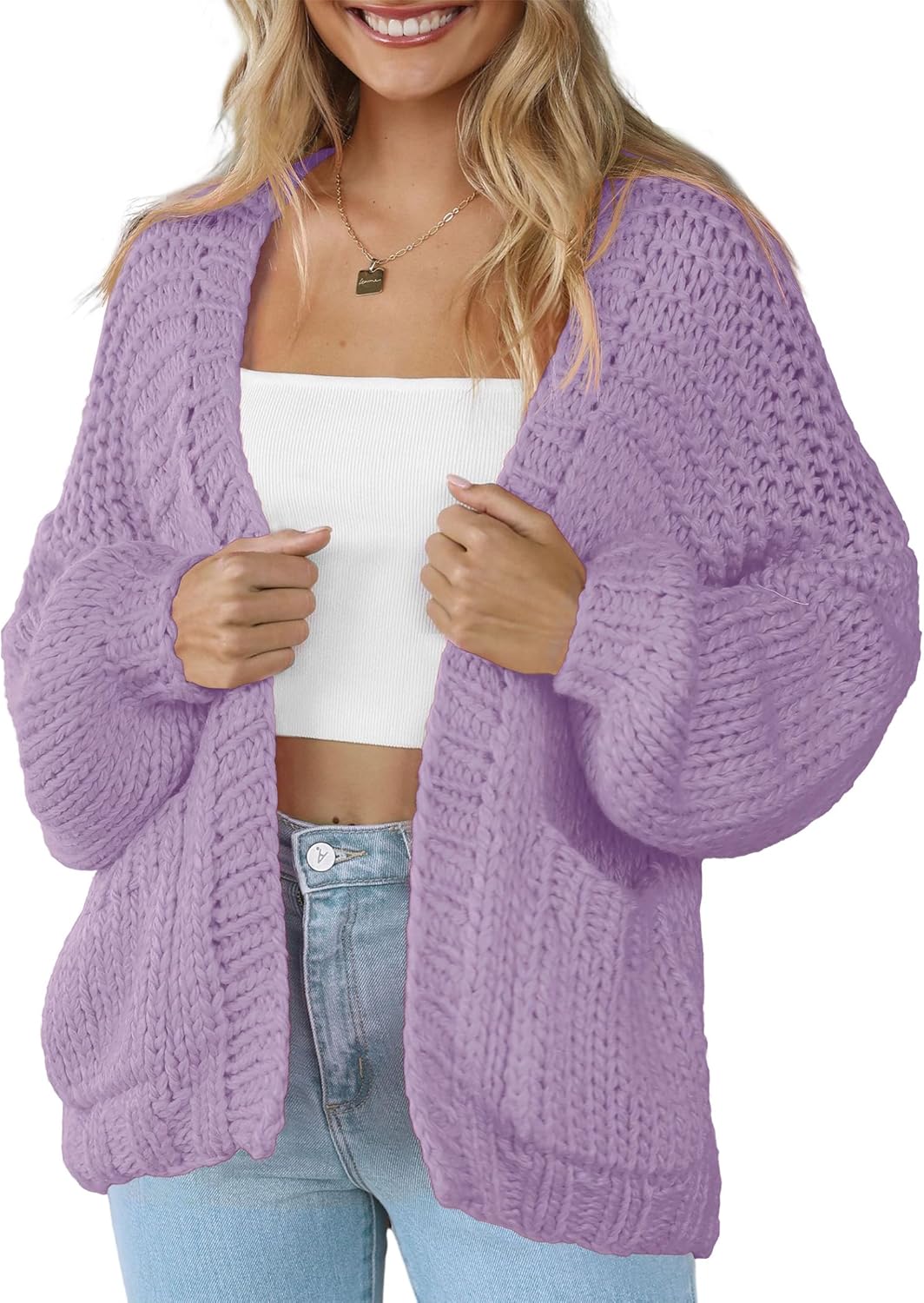 Women's Cardigan Soft Pocketed Long Sleeves Casual Sweater