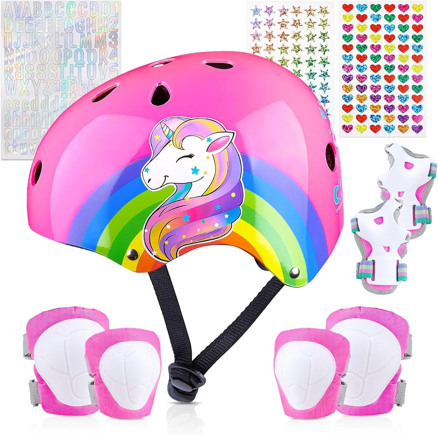 Unicorn Catcher Kids Helmet Set - DIY Stickers, Knee & Elbow Pads - Ages 3-8