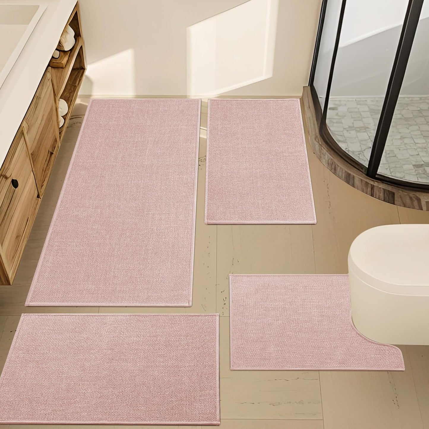 YIHOUSE Pink Bathroom Rugs Sets 4 Piece for Stylish Comfort
