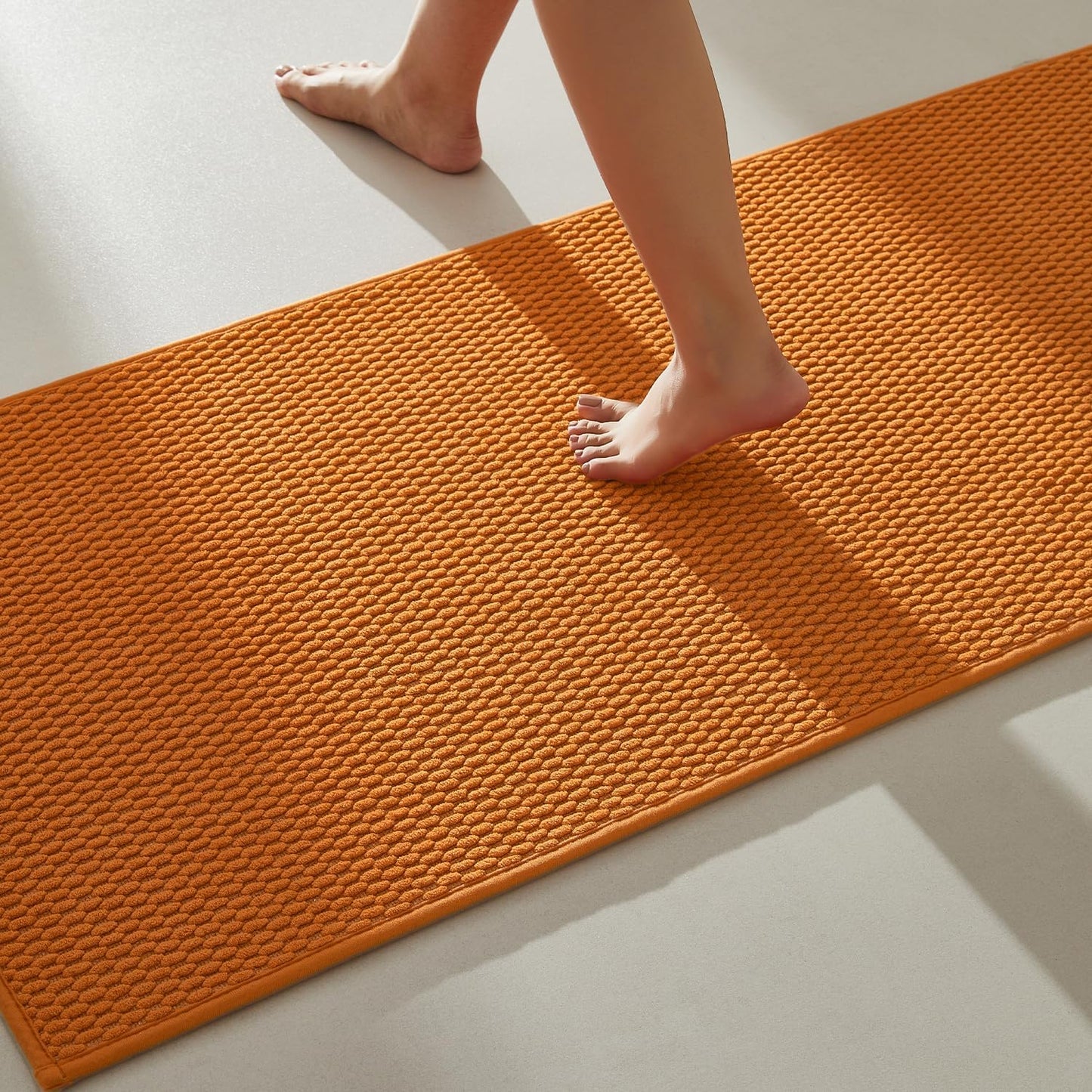 Bathroom Runner Rugs Non Slip Quick Dry Low Pile 16x60 in Orange