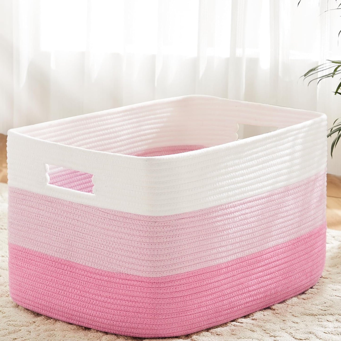 Rectangle Woven Baskets for Storage - Elegant Cotton Hamper