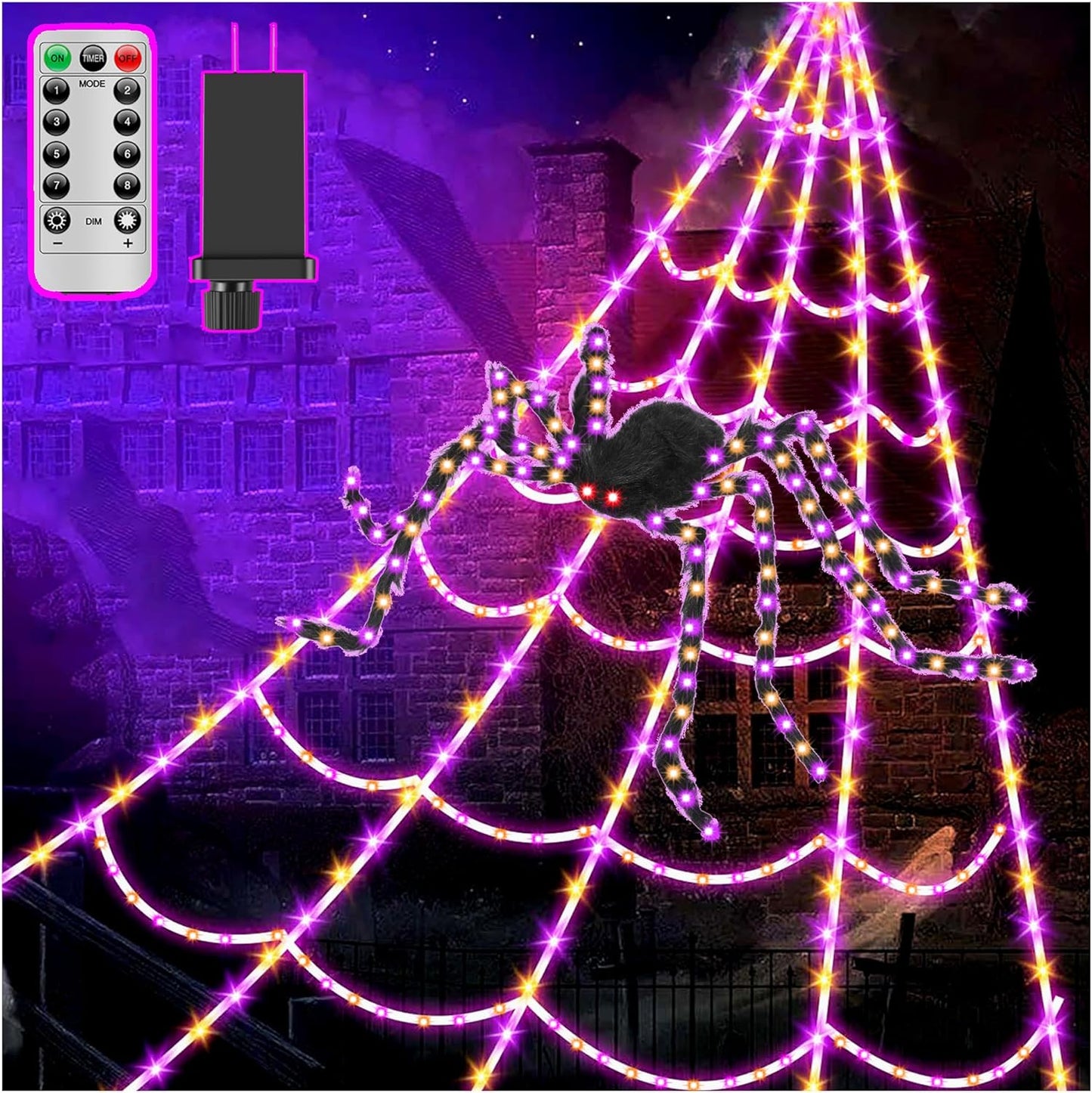 Halloween Spider Web Lights with Remote Control and 450 LEDs