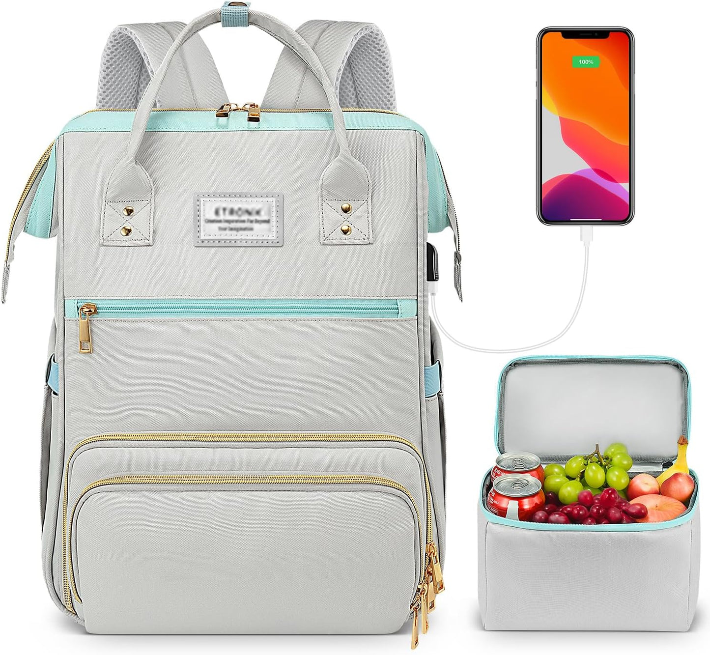 ETRONIK Lunch Backpack with USB Port and Insulated Cooler Bag