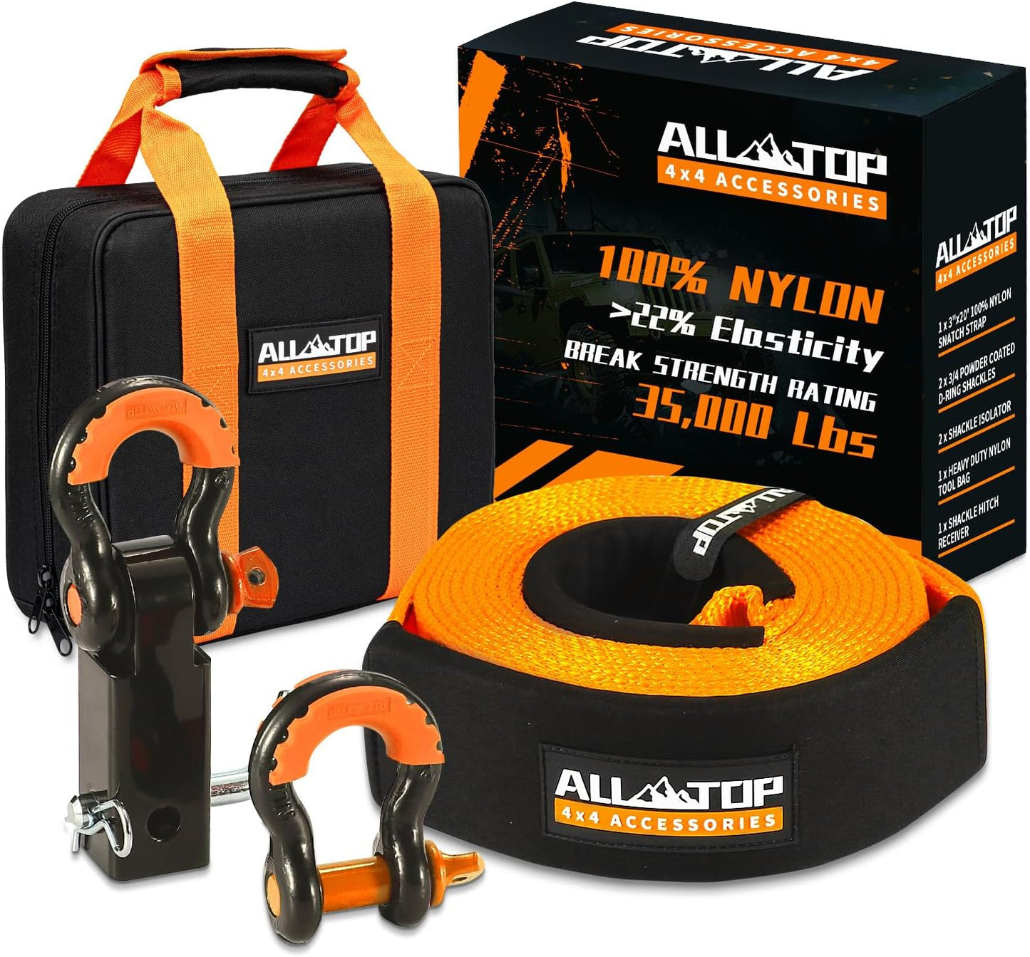 ALL-TOP Nylon Recovery Kit: 3in x 20ft Snatch Strap & Accessories