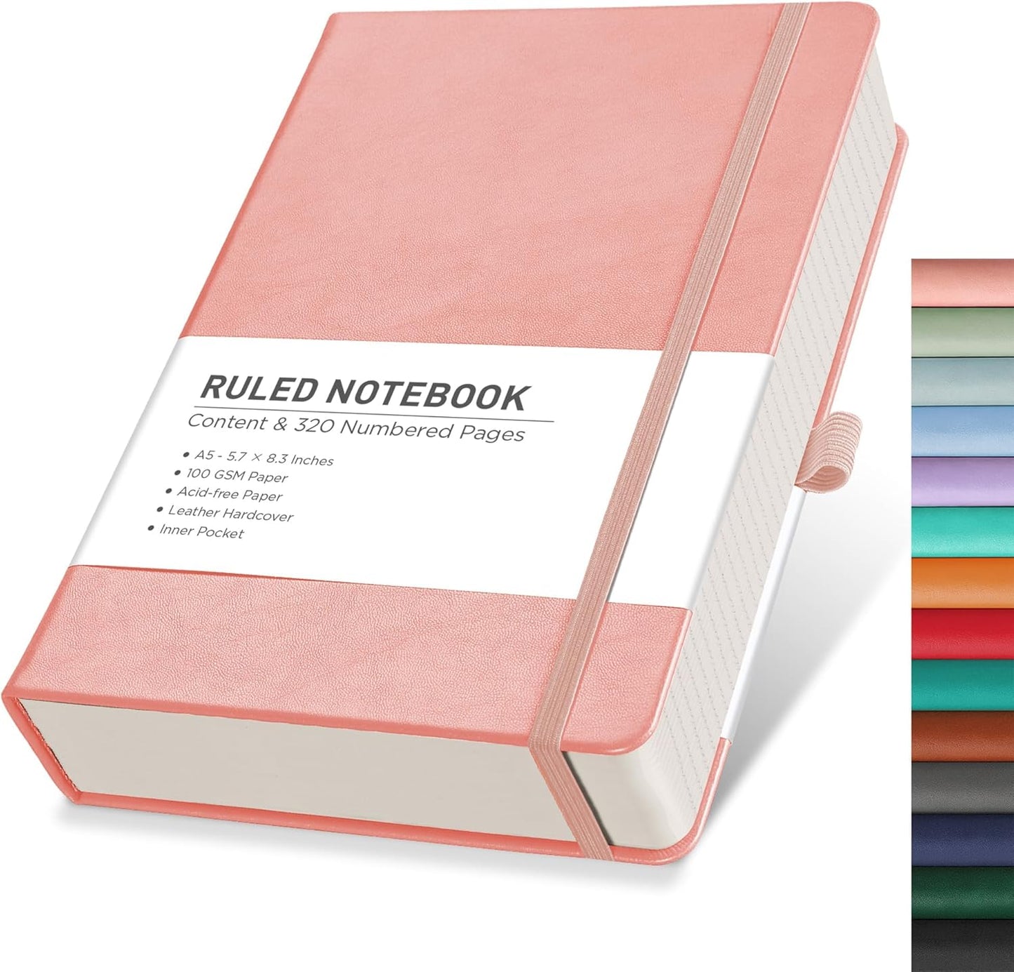 Rettacy A5 Lined Journal - 320 Numbered Pages, Work & Writing - Pink