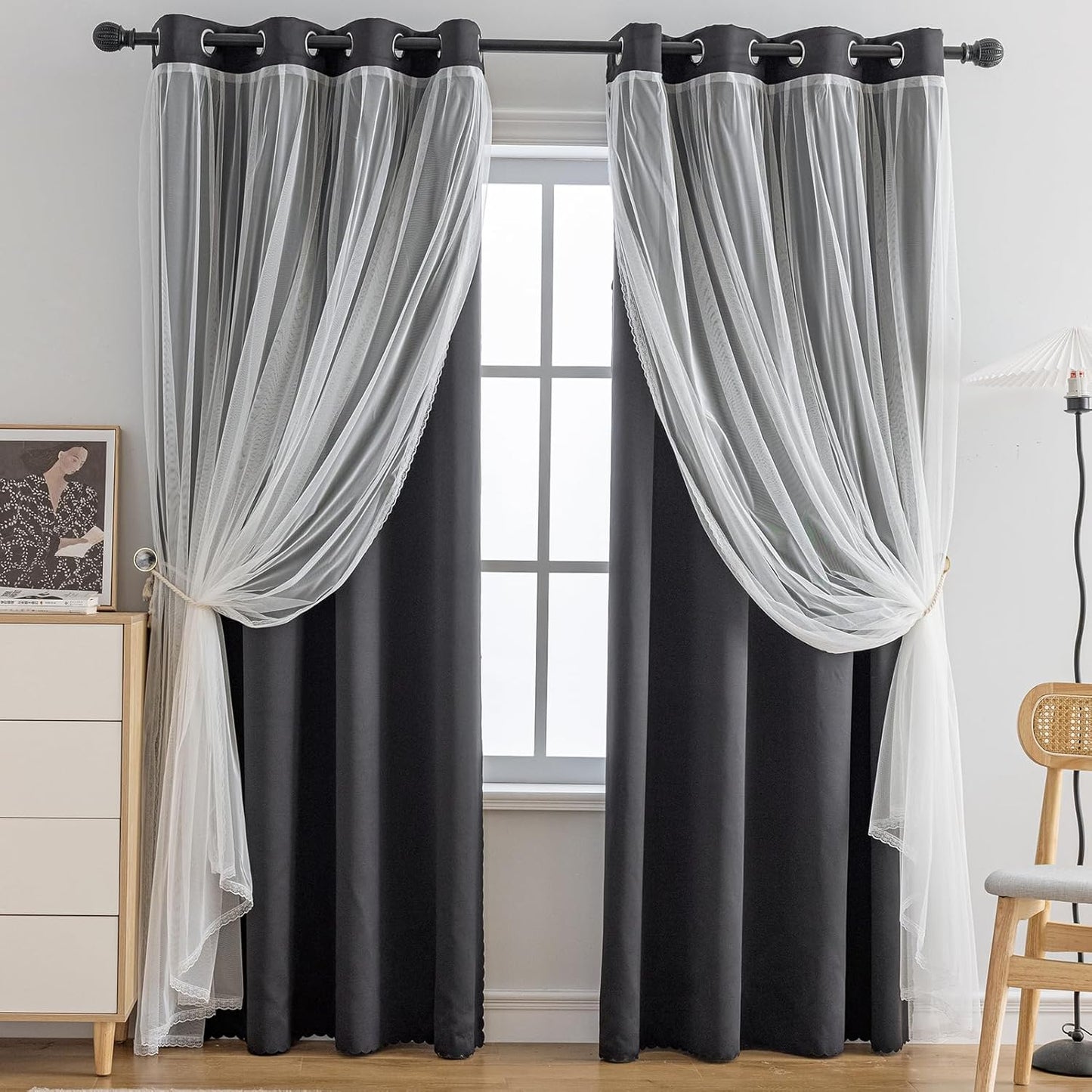Anytime Home Blackout and Sheer Layered Curtain Panel Pair