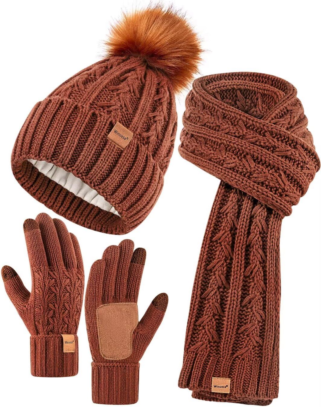 Fleece-Lined Winter Beanie Set by Winuesa