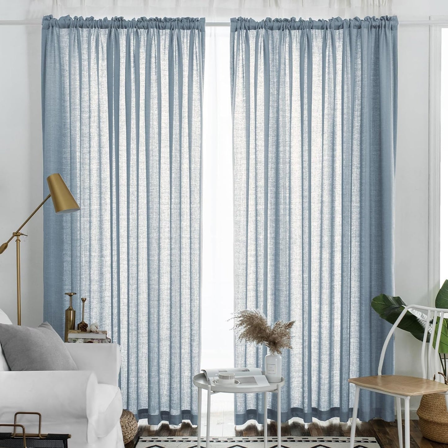 Dusty Blue Semi Sheer Curtains for Living Room and Bedroom
