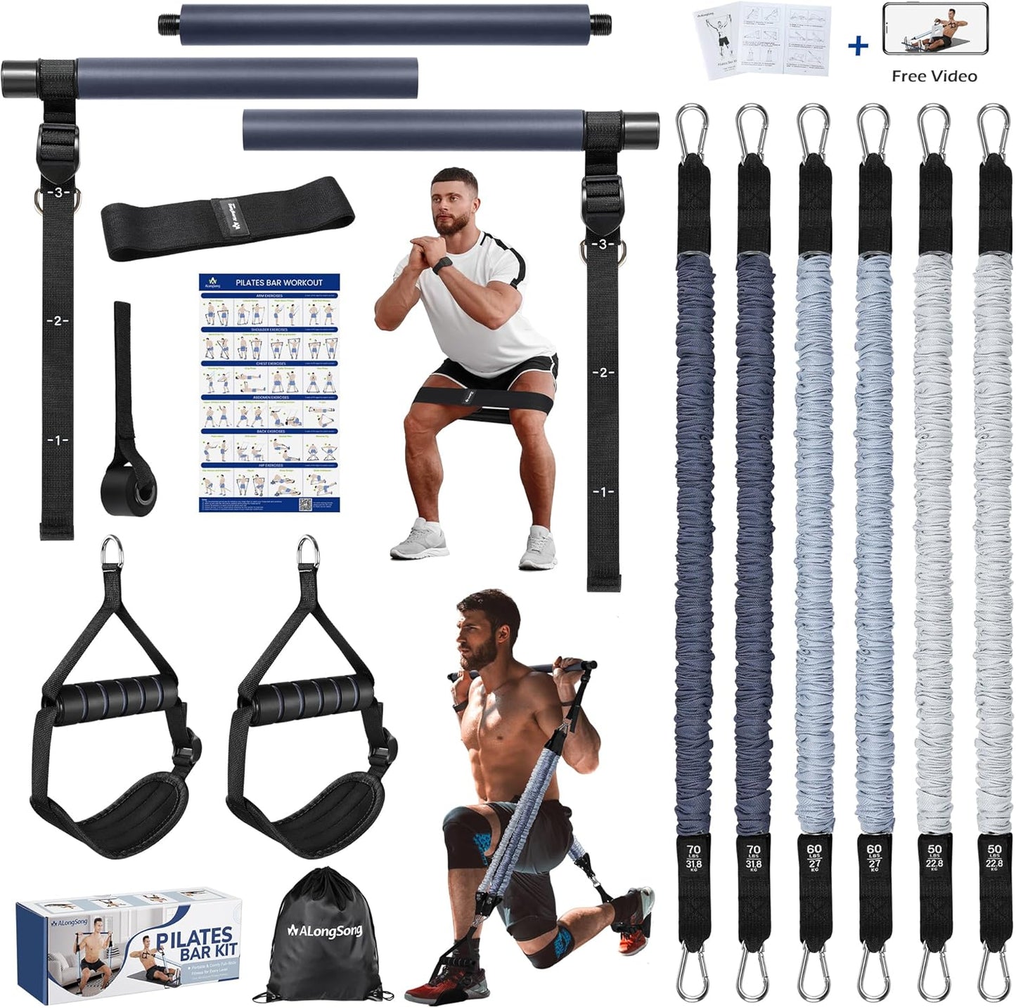 Upgraded Pilates Bar Kit with Resistance Bands for Full-Body Workouts
