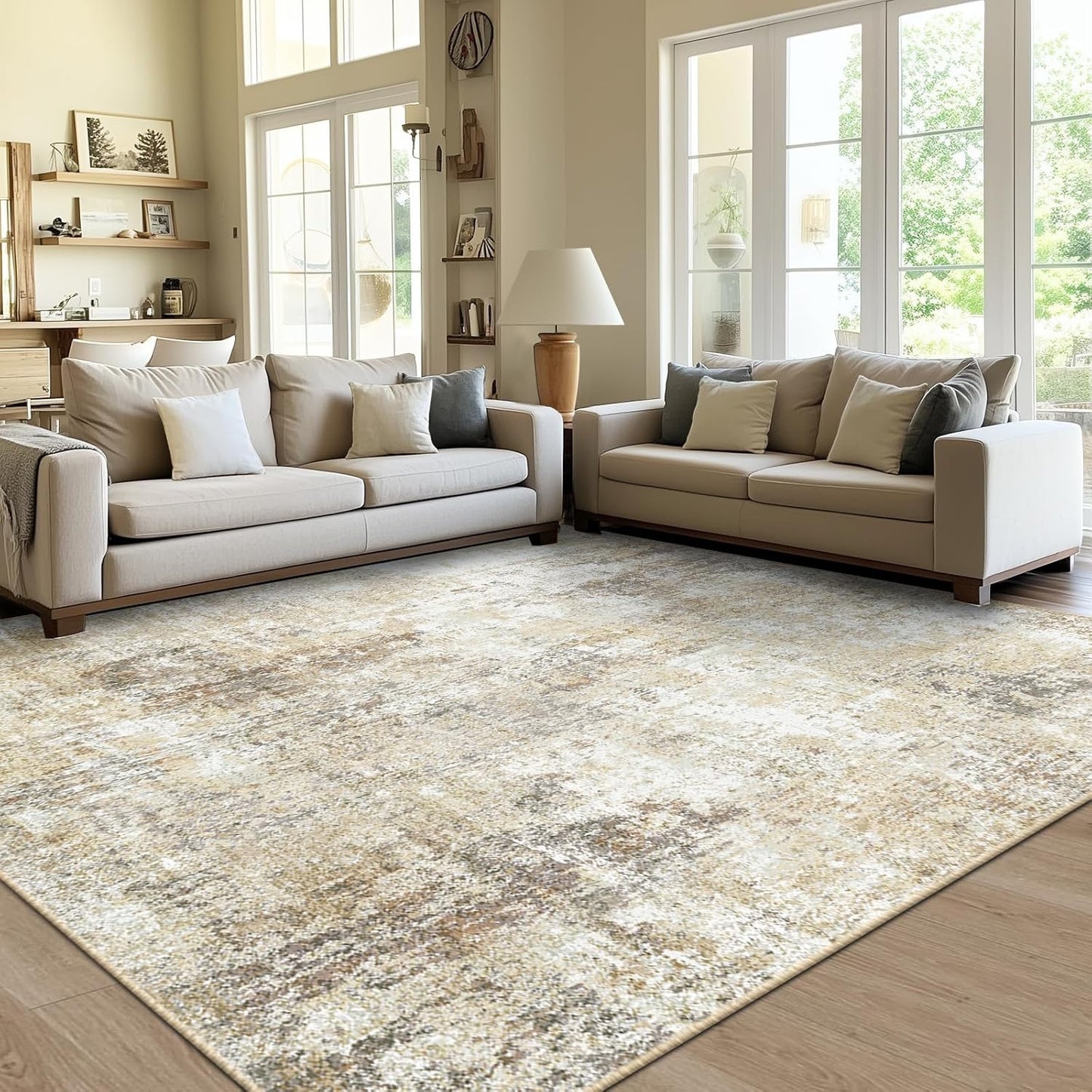 Washable Area Rugs 8ftx10ft Non-Slip Modern Abstract Soft Design