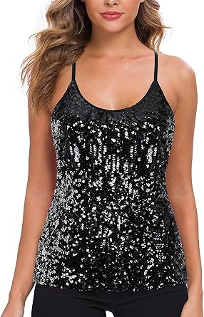 MANER Womens Sequin Tops for Glitter Party and Dance Events