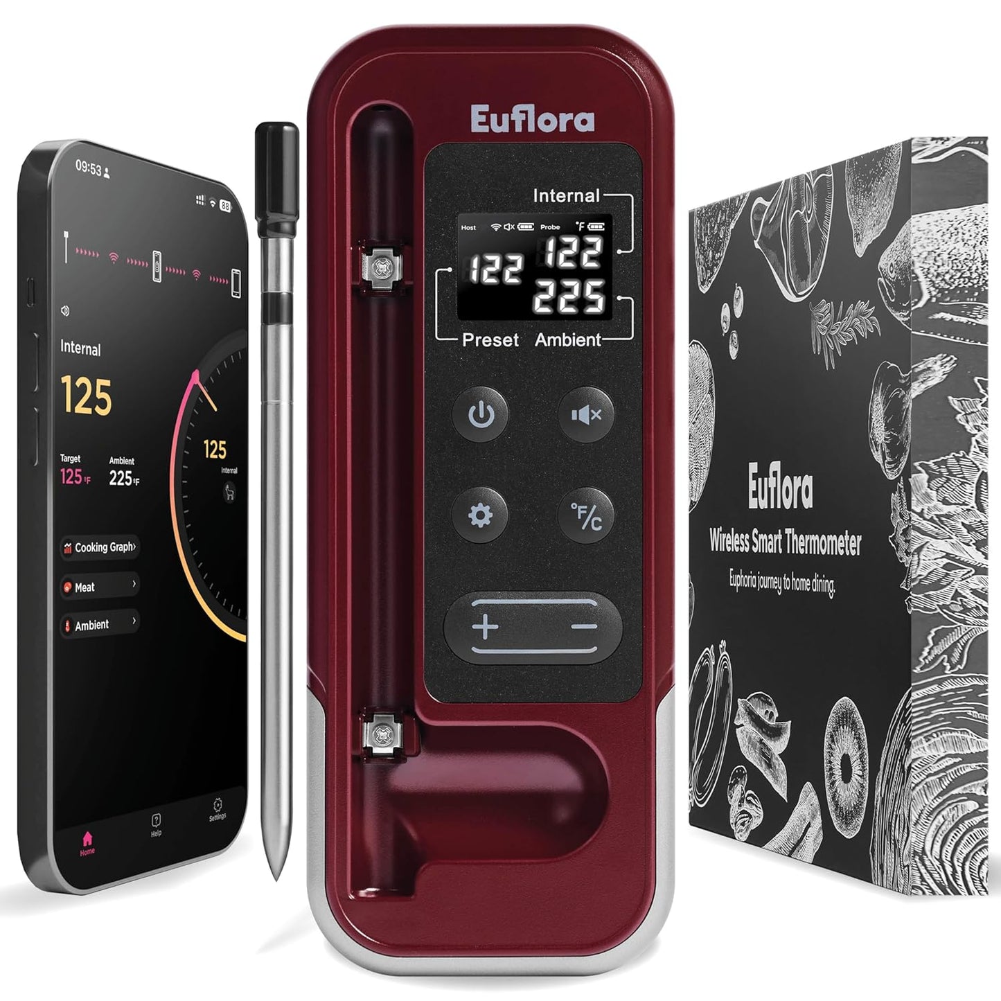 800FT Bluetooth Meat Thermometer: Host Control, Digital Probe