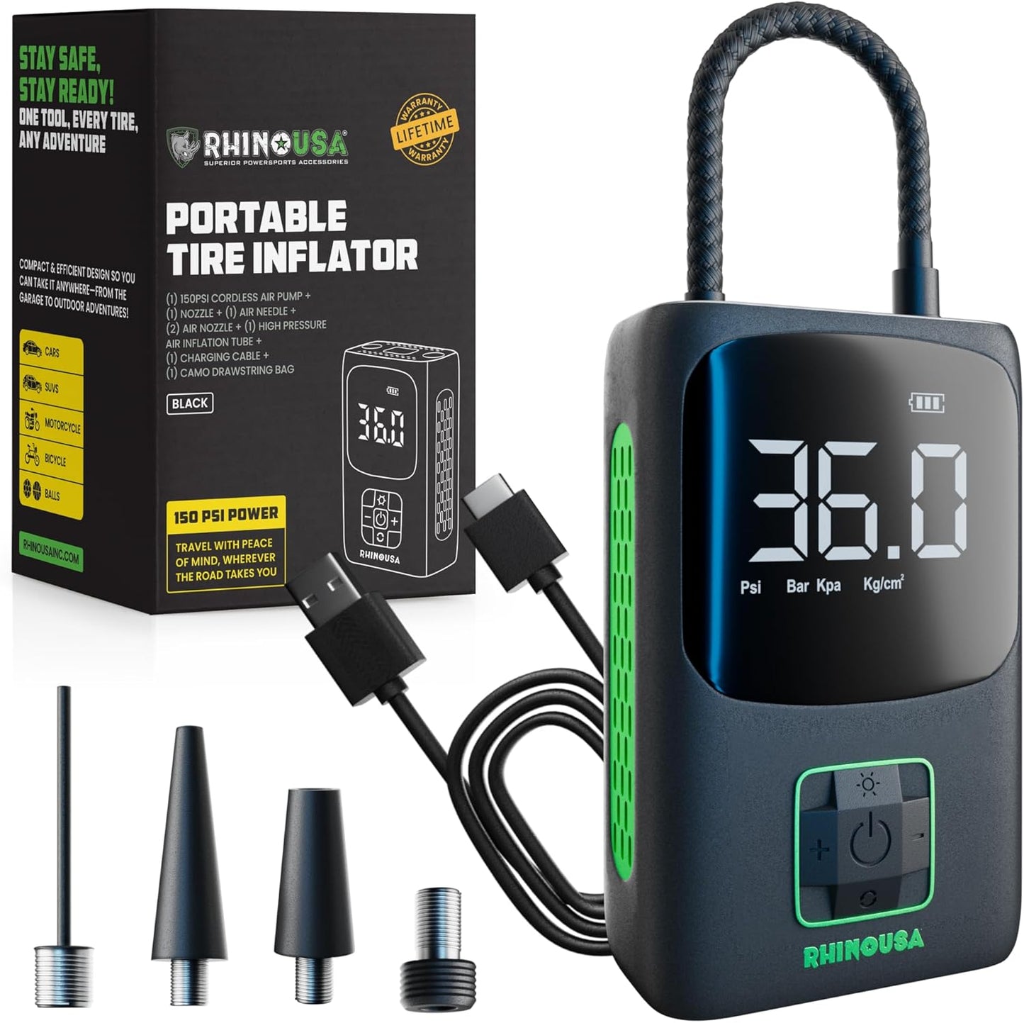 Rhino USA Tire Inflator Portable Air Compressor for Fast Inflation