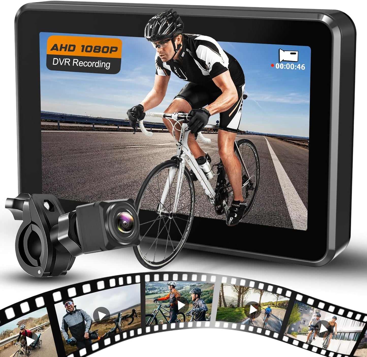 Bike Rear View Camera Recorder with 4.3ft' HD Monitor for Safety
