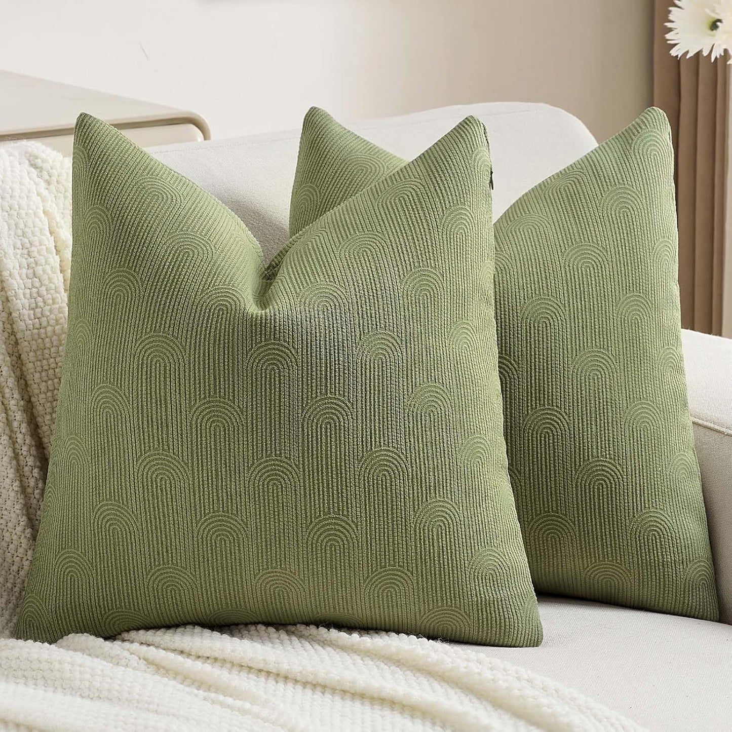 Moss Green Chenille Decorative Throw Pillow Covers for Home