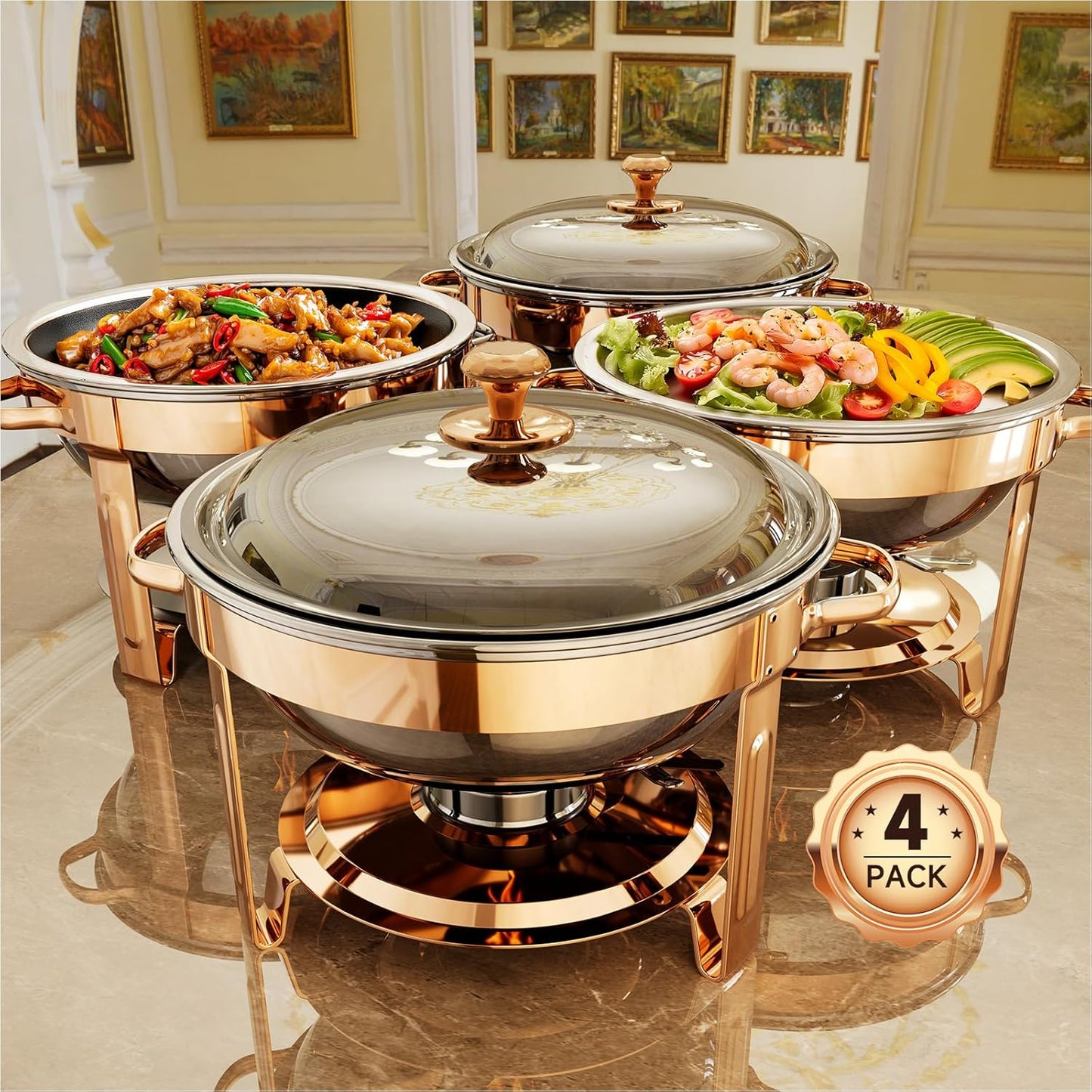 Chafing Dishes for Buffet Events - 4 Pack Stainless Steel Set