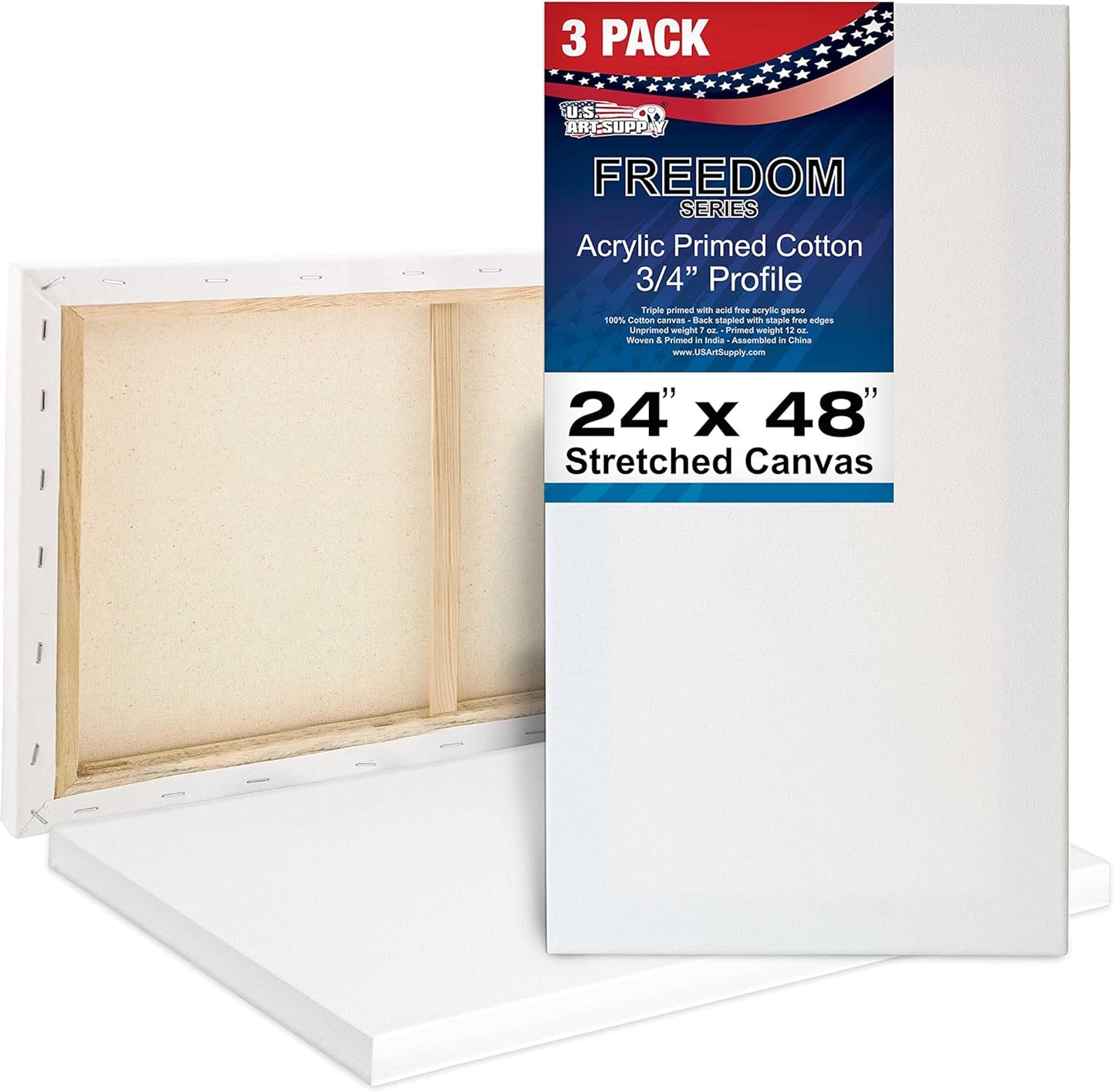Professional 24 x 48 inch Stretched Canvas 3-Pack for Artists
