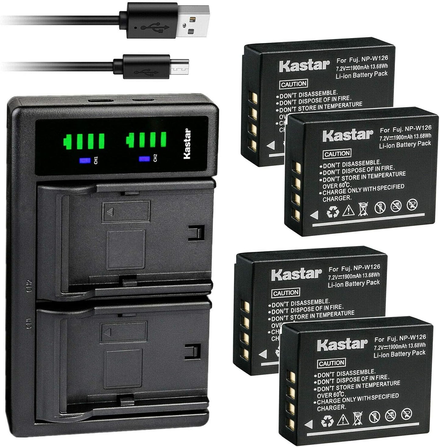 Kastar 4-Pack Battery and USB Charger for Fujifilm Cameras