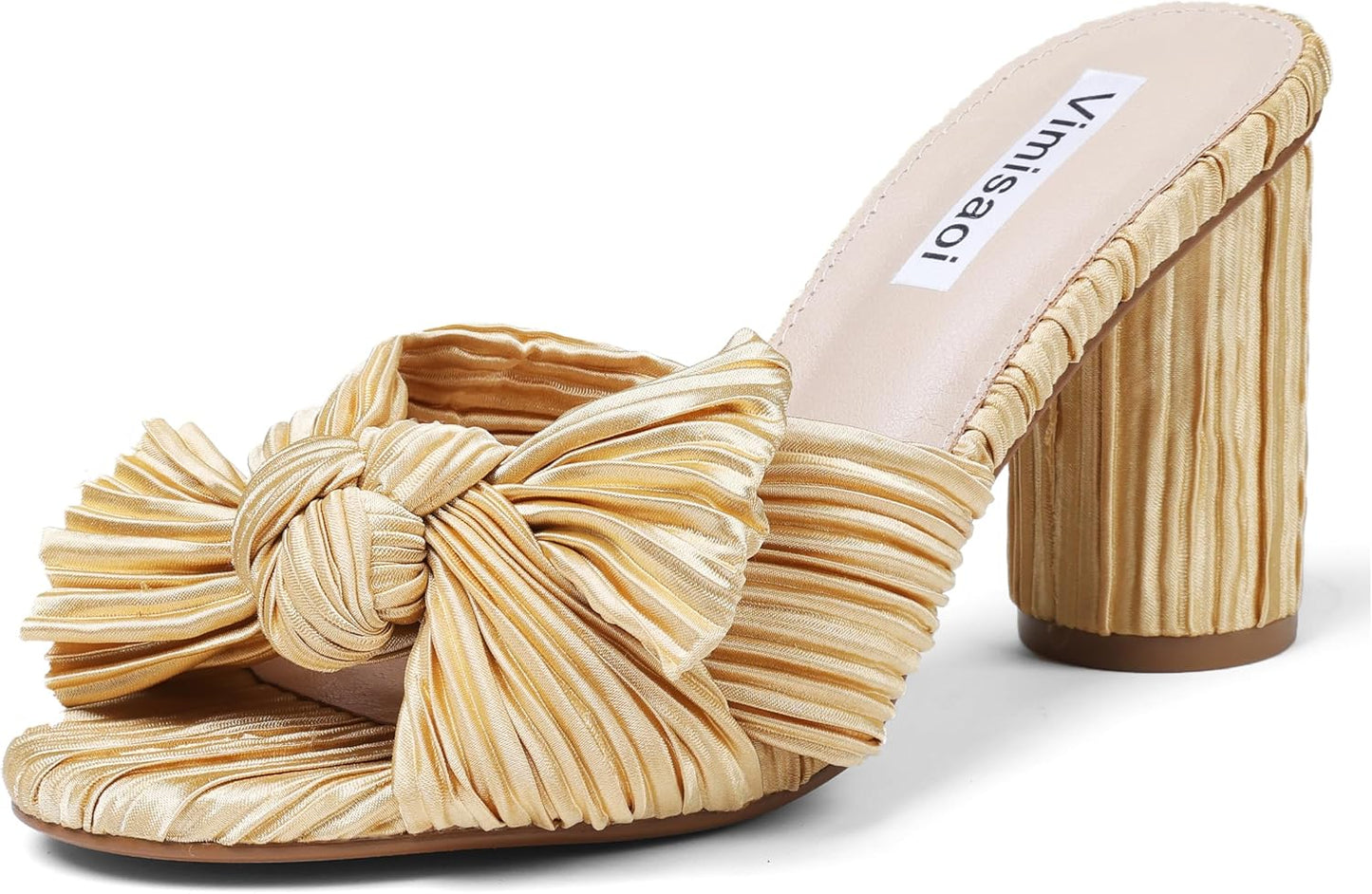VIMISAOI Womens Bow Heels High Block Chunky Slide Sandals