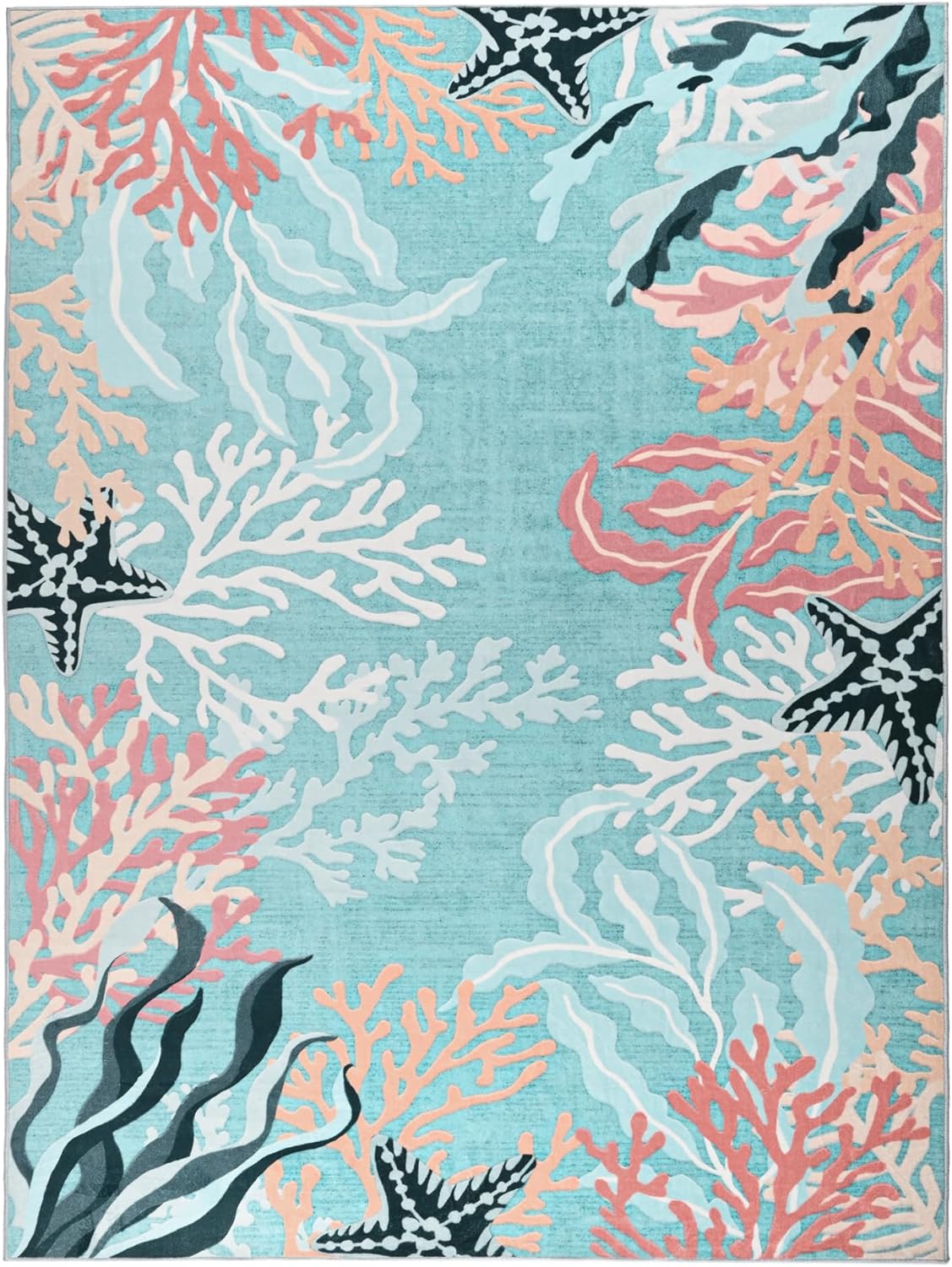 Machine Washable Teal Boho Floral Rug - Soft & Non-Slip