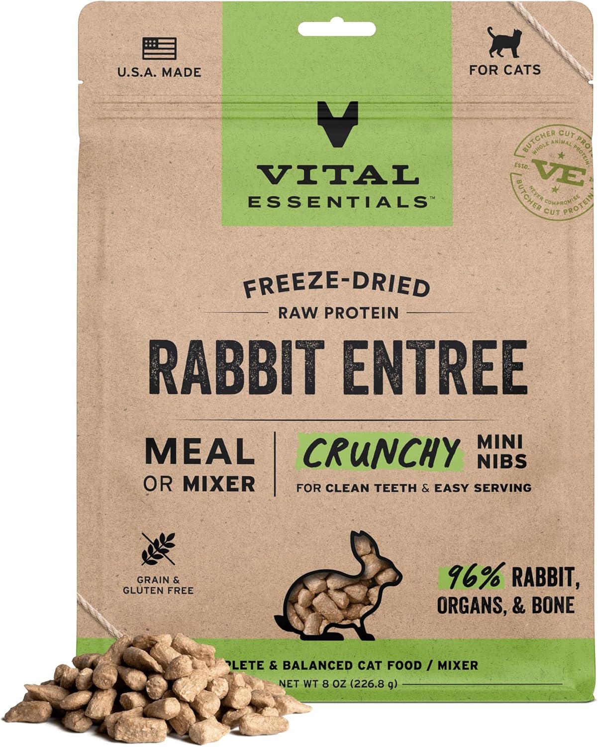 Vital Essentials Freeze-Dried Raw Rabbit Cat Food Crunchy Nibs