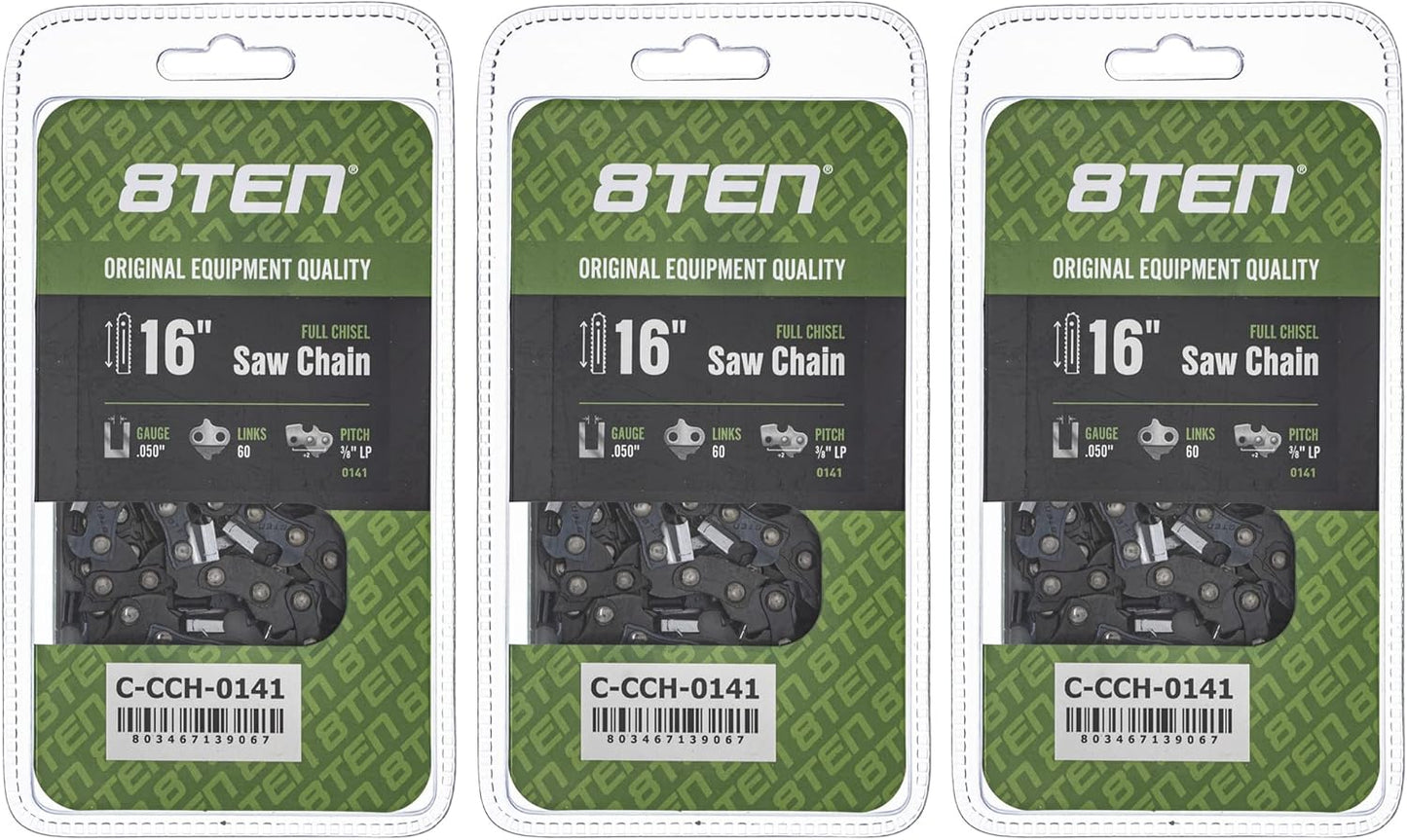 8TEN Full Chisel Chainsaw Chain 16 Inch for McCulloch and Poulan