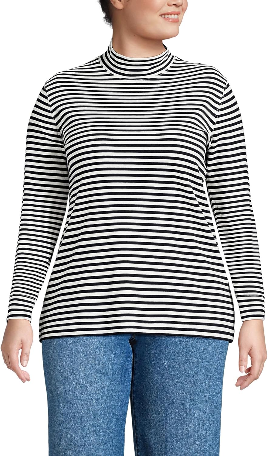 Lands' End Women's Relaxed Cotton Long Sleeve Mock Turtleneck