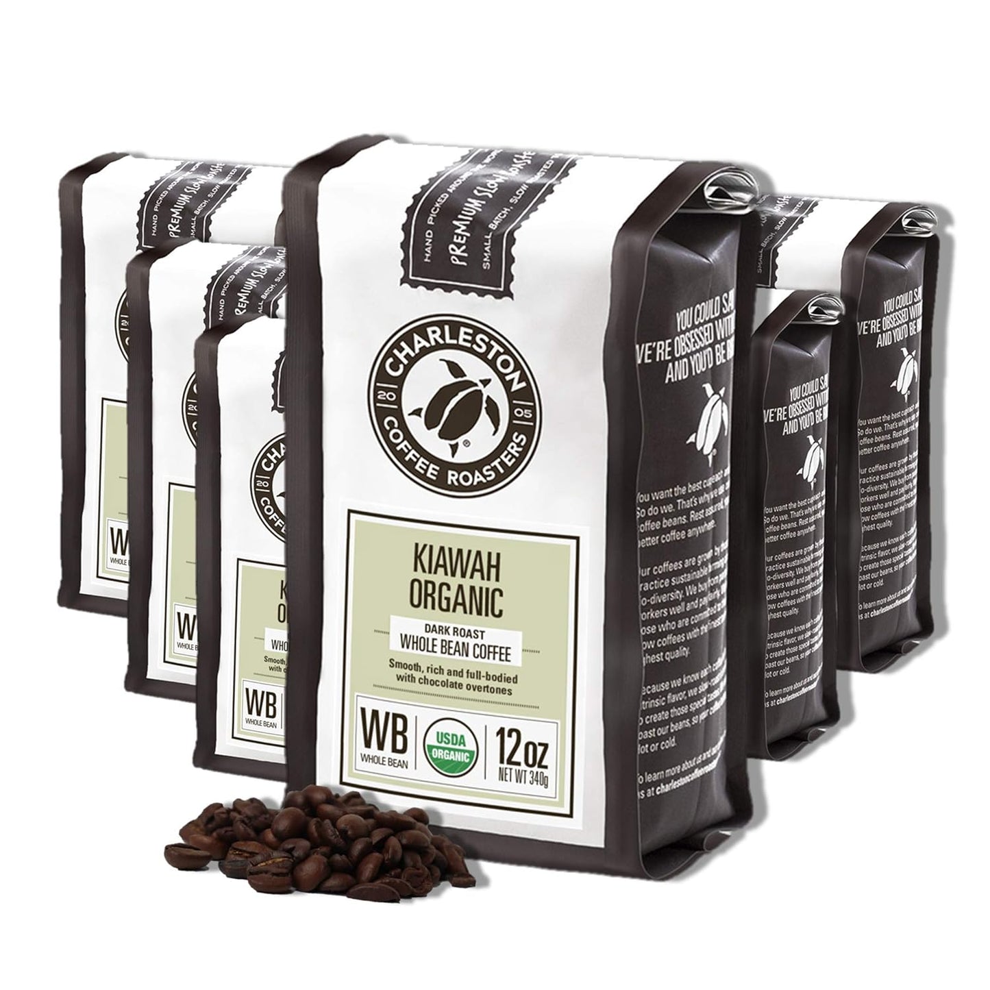 Kiawah Dark Roast Specialty Organic Whole Bean Coffee 12oz