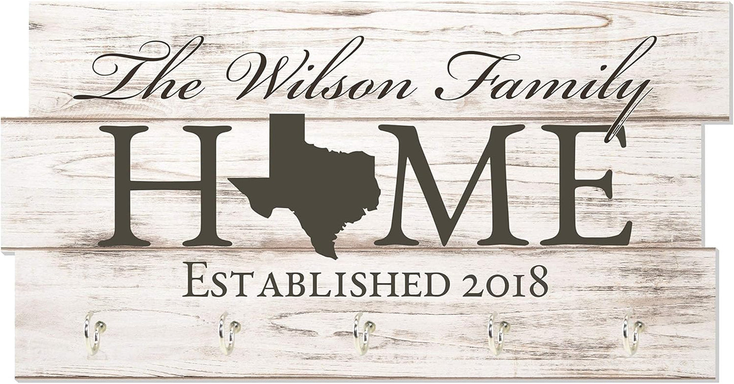 Personalized Printed Wood Family Name Key Holder with Hooks