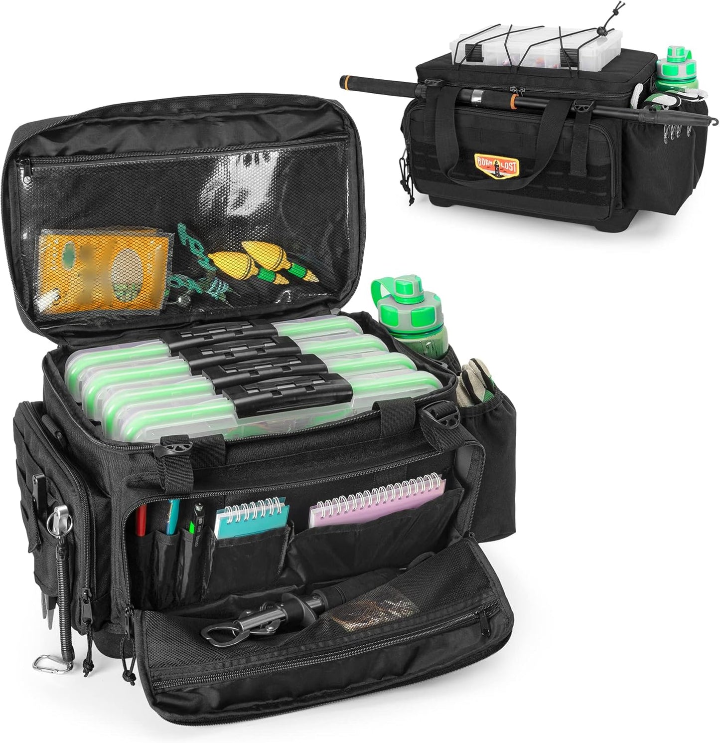 GOBUROS Waterproof Tackle Bag with Rod Holder