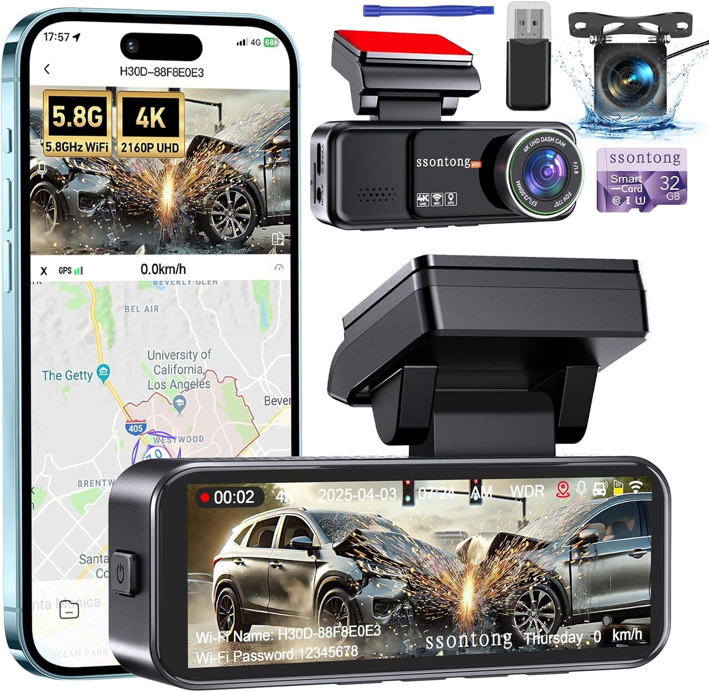 4K Dash Camera for Cars with WiFi GPS and Night Vision Features