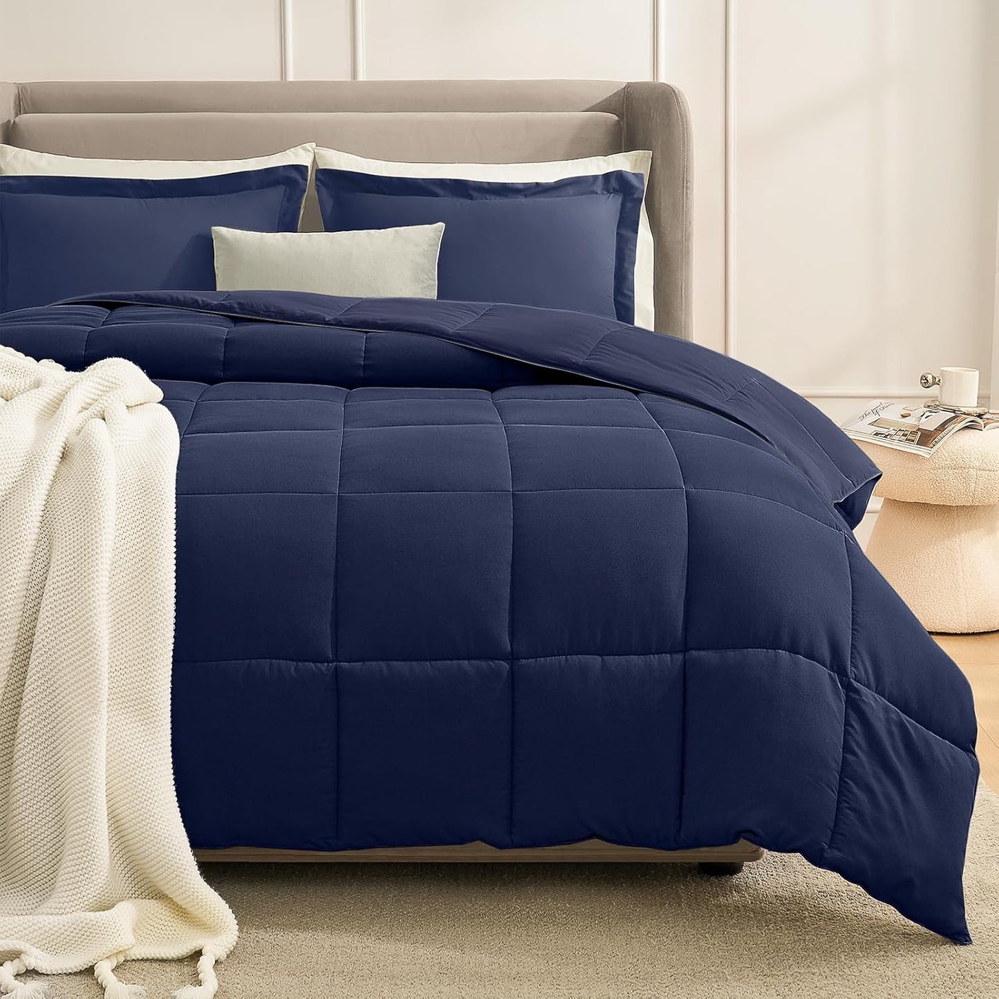 Navy Blue Twin Comforter Set by Homelike Moment for All Seasons