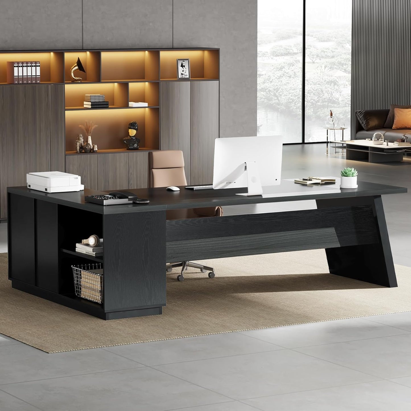 Tribesigns 78 L-Shaped Executive Desk, Storage-Packed Workstation