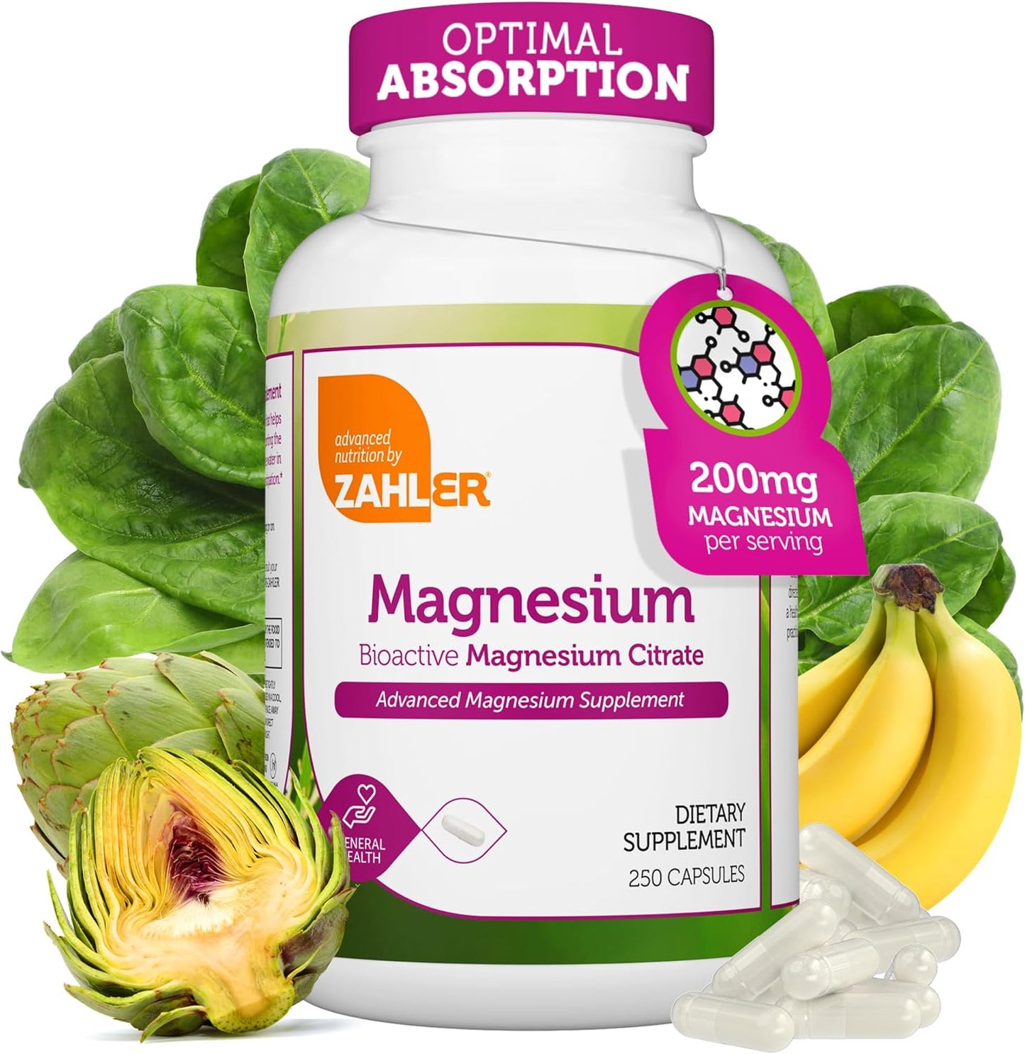Magnesium Supplement Capsules 200 mg for Max Absorption