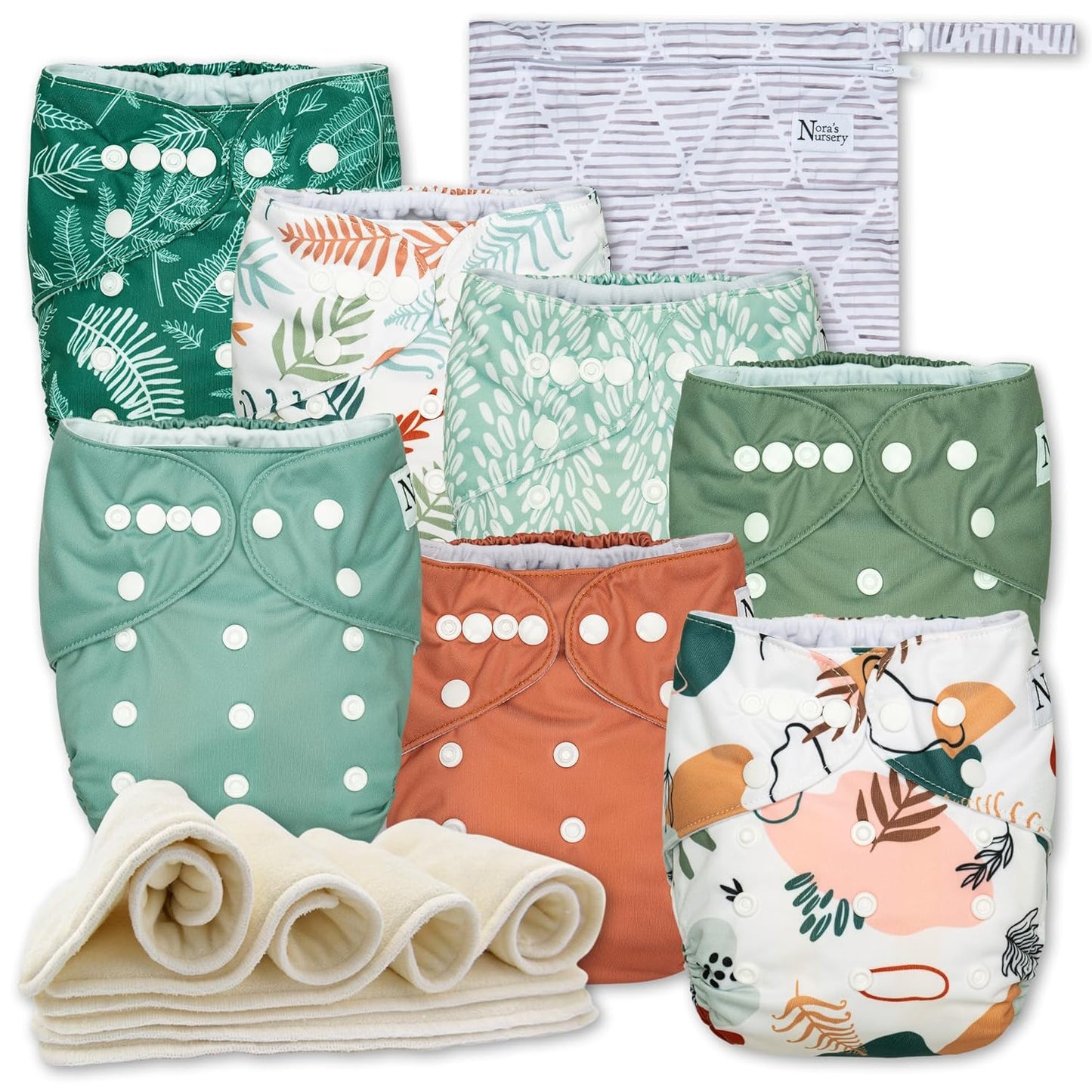 Nora's Nursery Cloth Diapers 7 Pack - Reusable, Waterproof, One Size Fits All