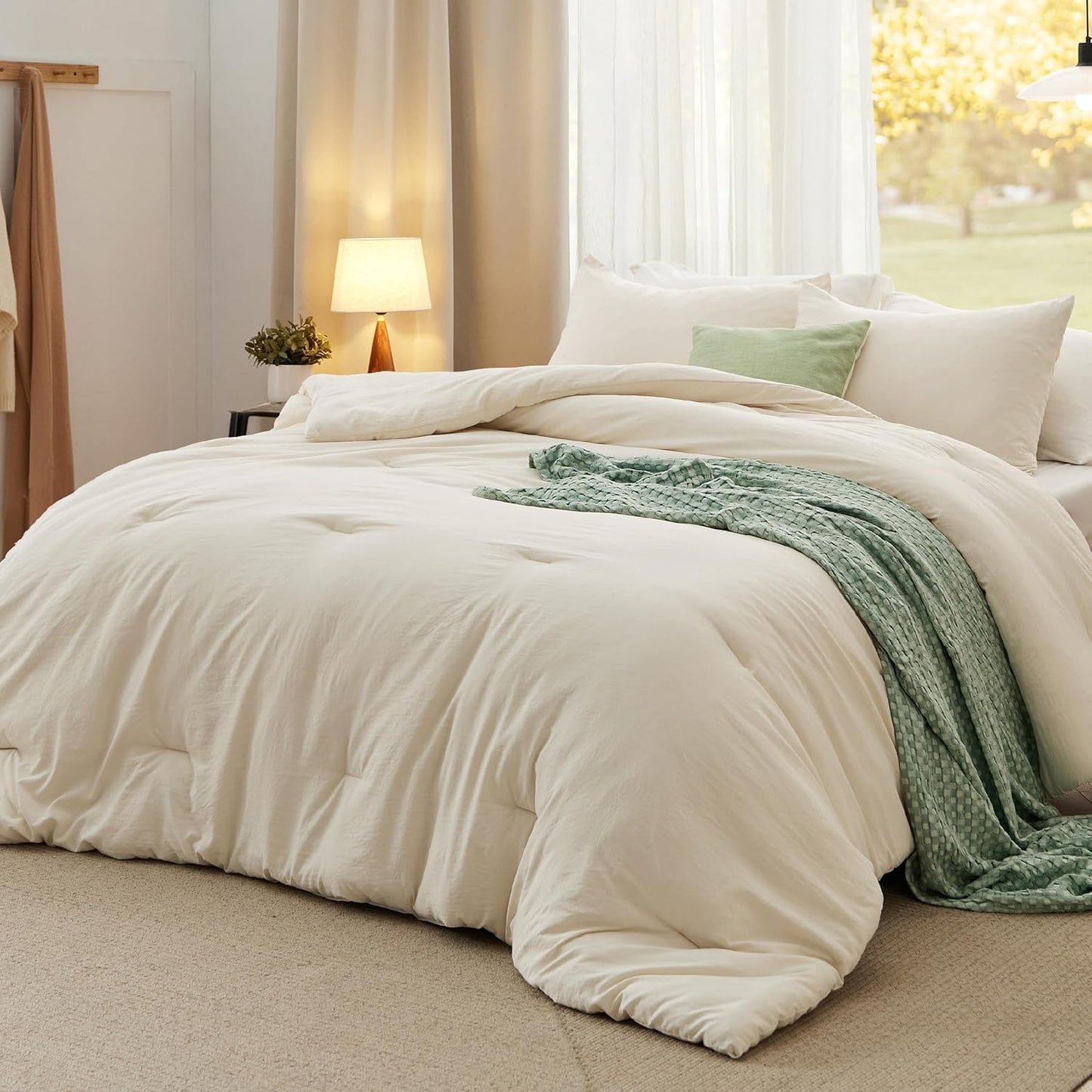 Bedsure King Size Comforter Set for All Seasons, Cream Soft
