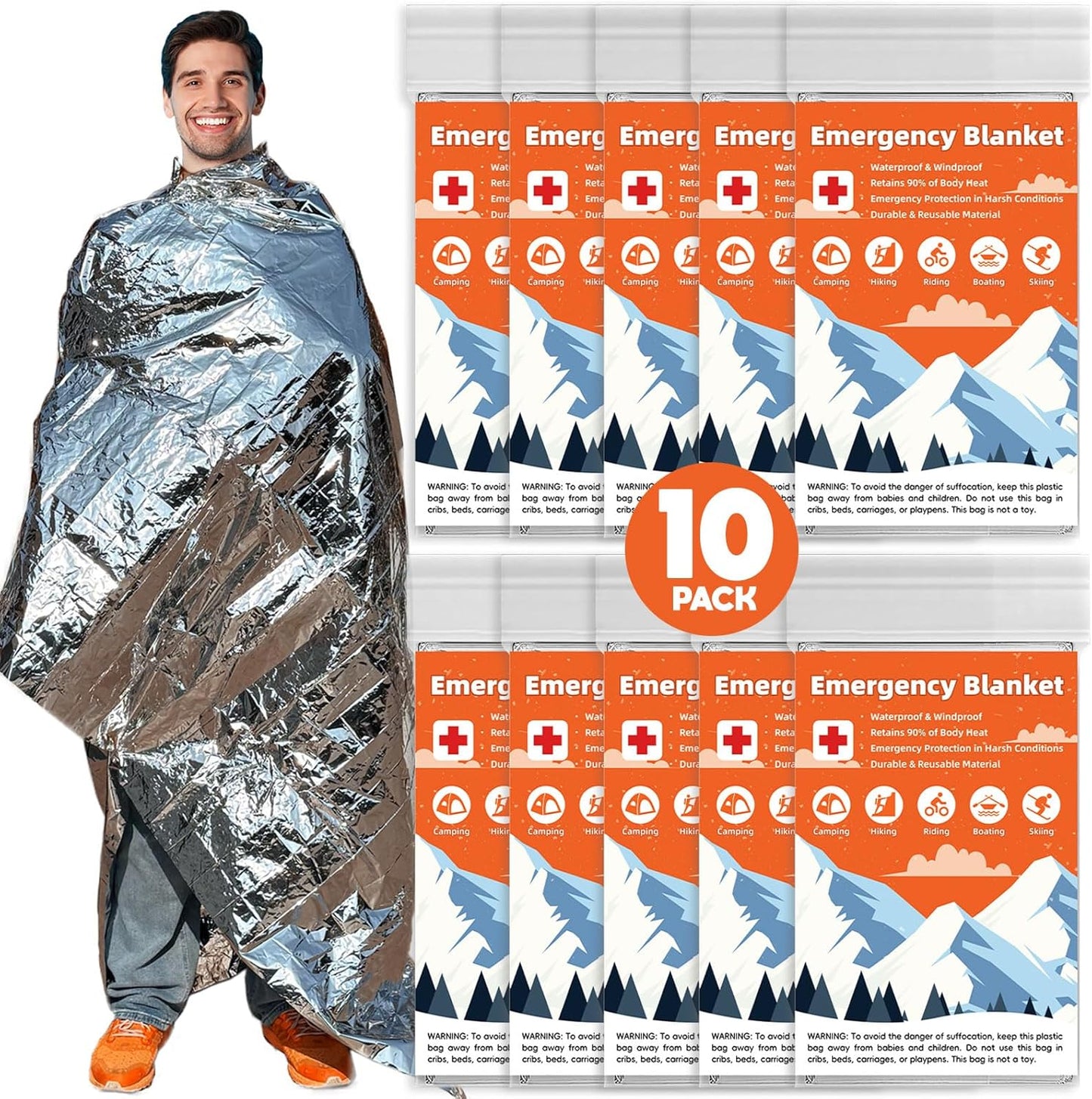 10 Pack Emergency Thermal Blankets - Stay Warm Outdoors!