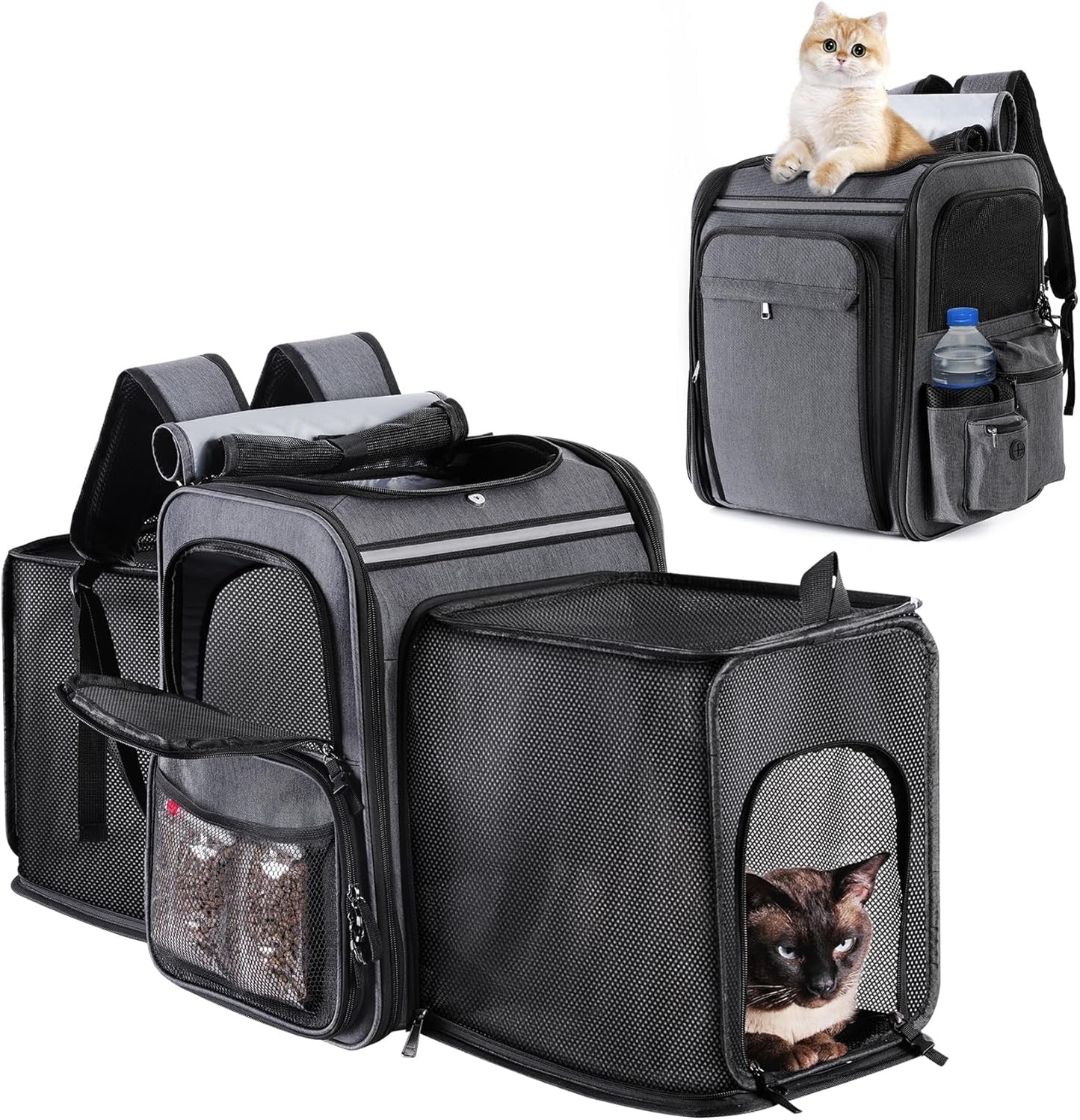 Double Side Expandable Cat Backpack Carrier for Pets Up to 20 Lbs