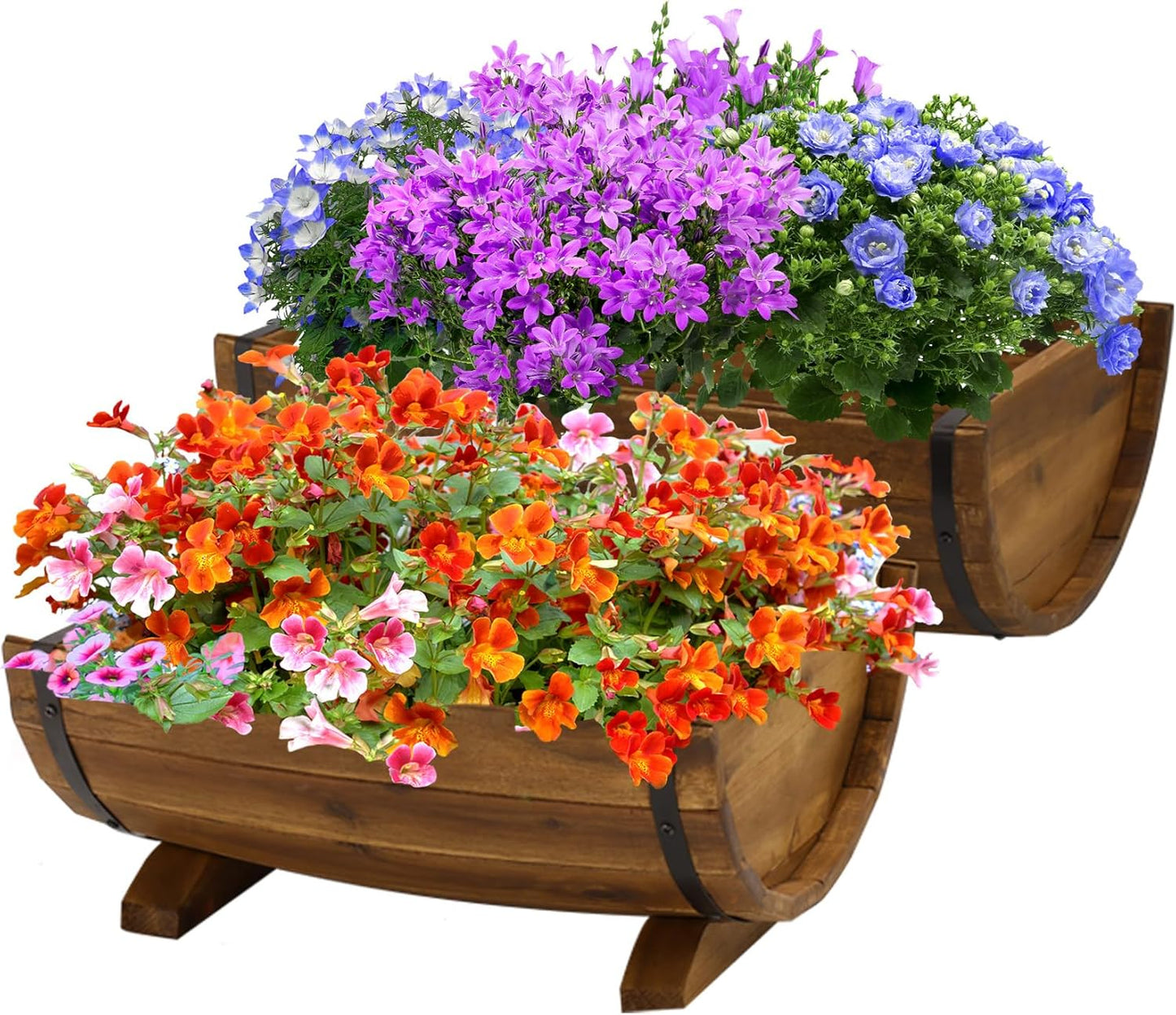 IDZO Solid Acacia Wood Half Barrel Planters for Outdoor Use