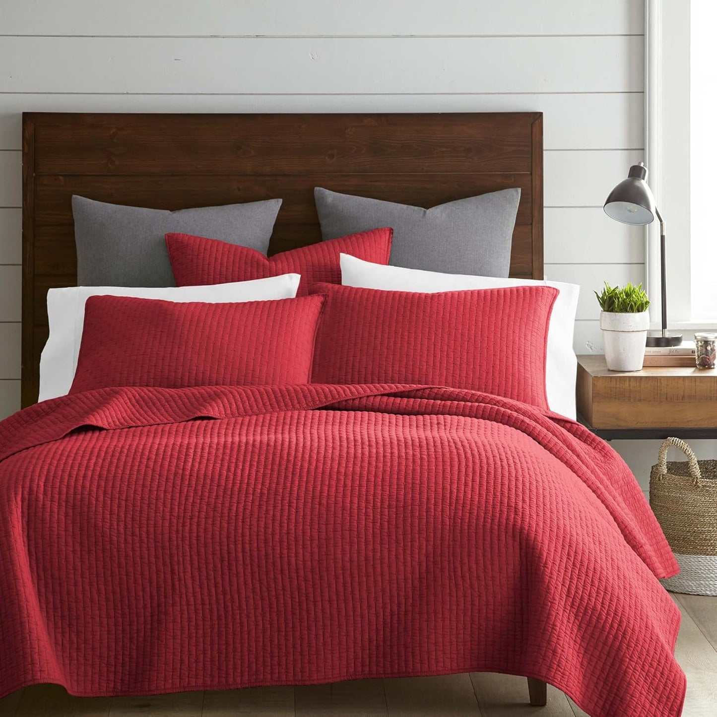 Levtex Home Cross Stitch Chile Red Quilt Set for King Beds