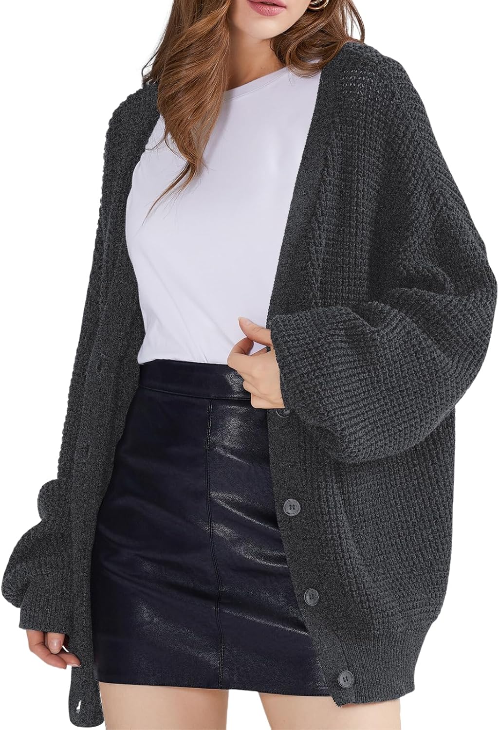 QUALFORT Cardigan Sweaters for Women - 100% Cotton Oversized Knit