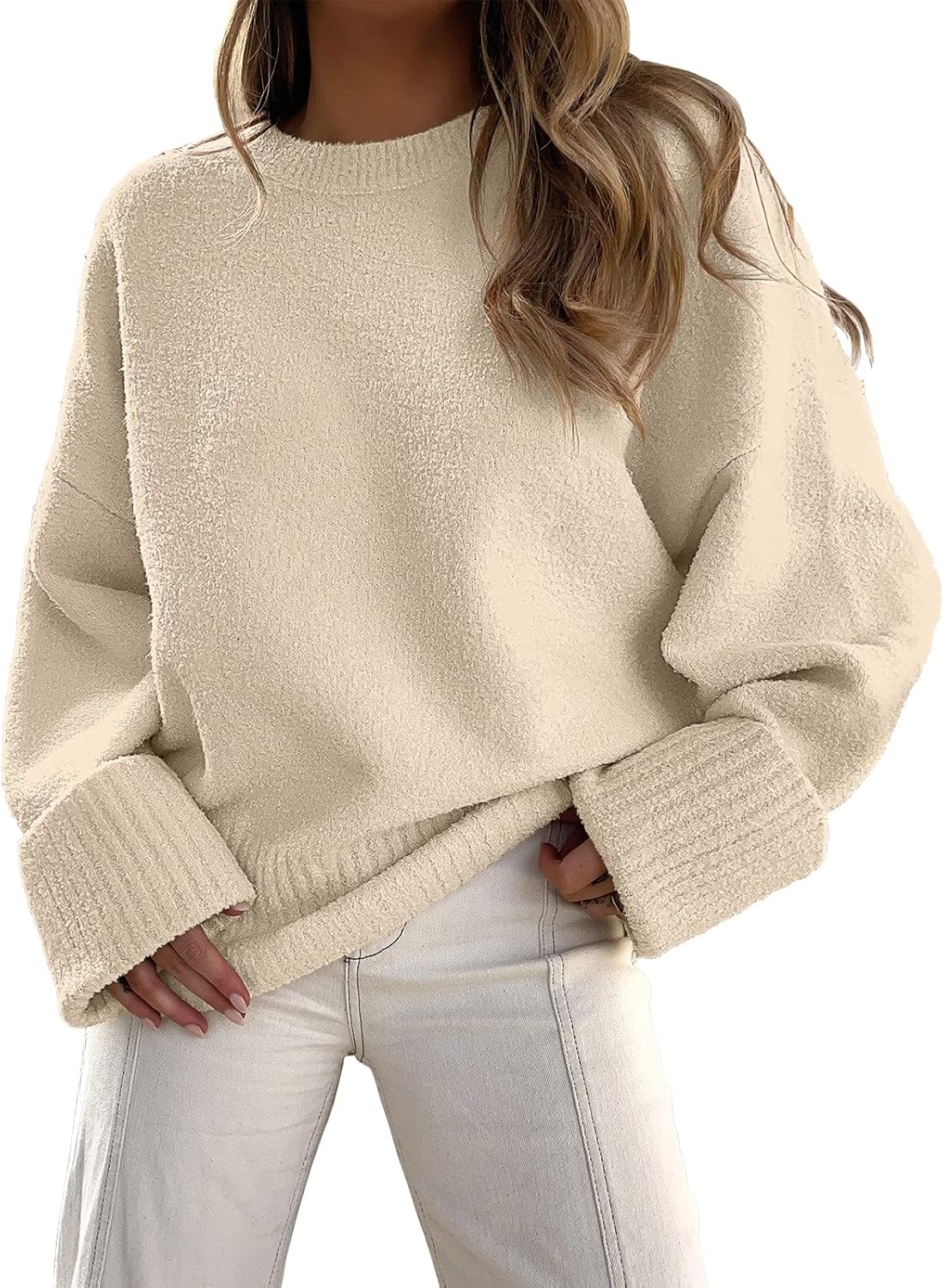 LOGENE Women's Oversized Sweater Crewneck for Cozy Winter Style
