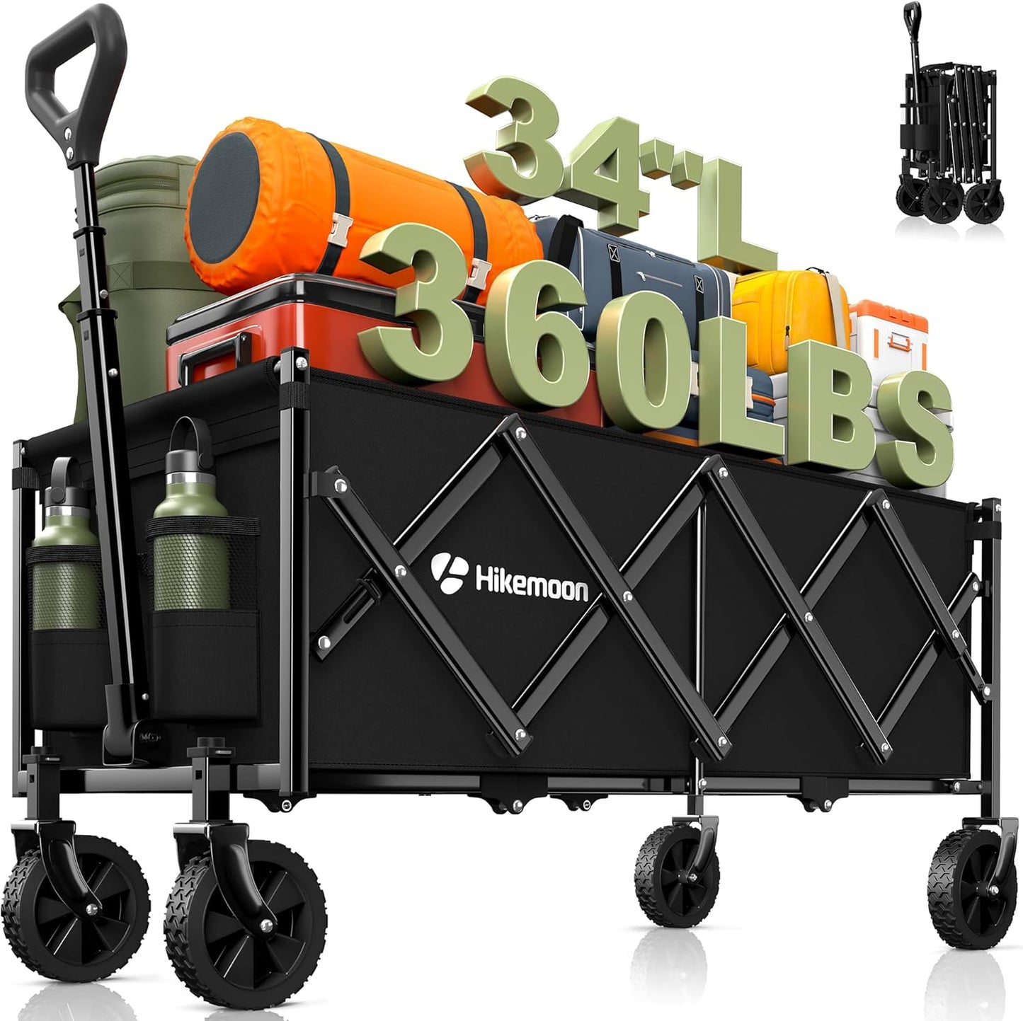 34 Extra Long Collapsible Wagon Cart for Outdoor Activities