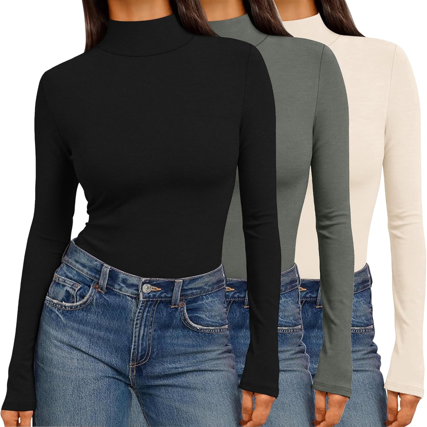 Ekouaer 3 Pack Womens Mock Turtleneck Tops for Winter Style